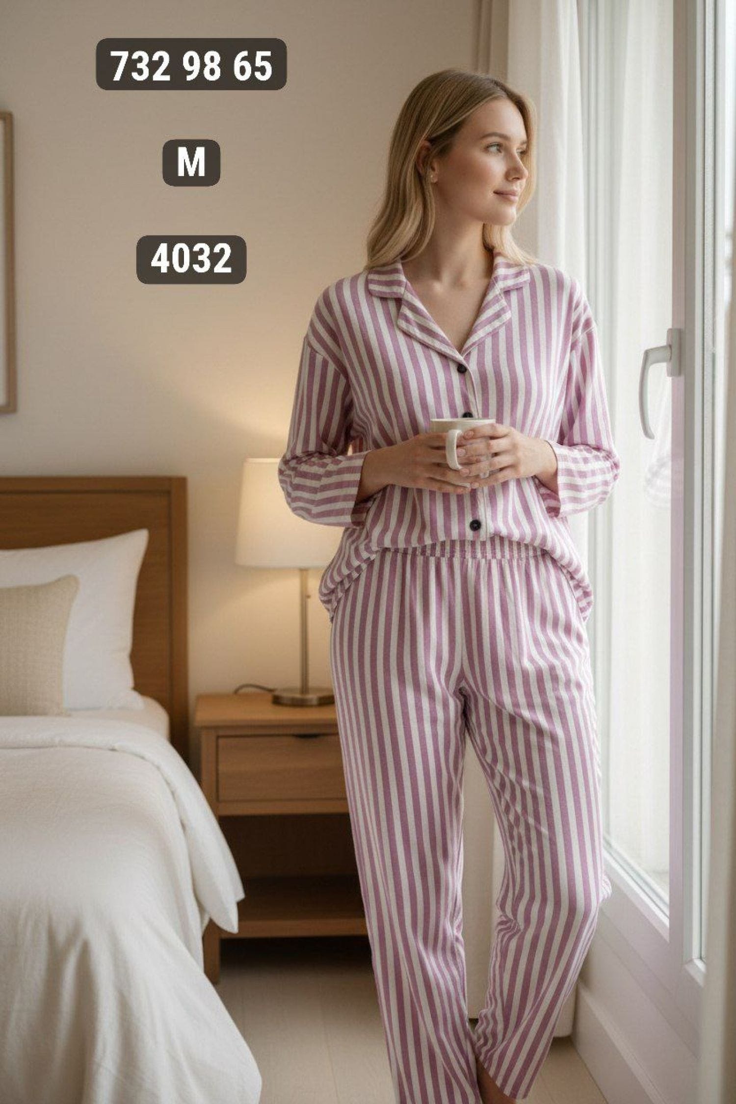 بيجامة كم زرار S-4032