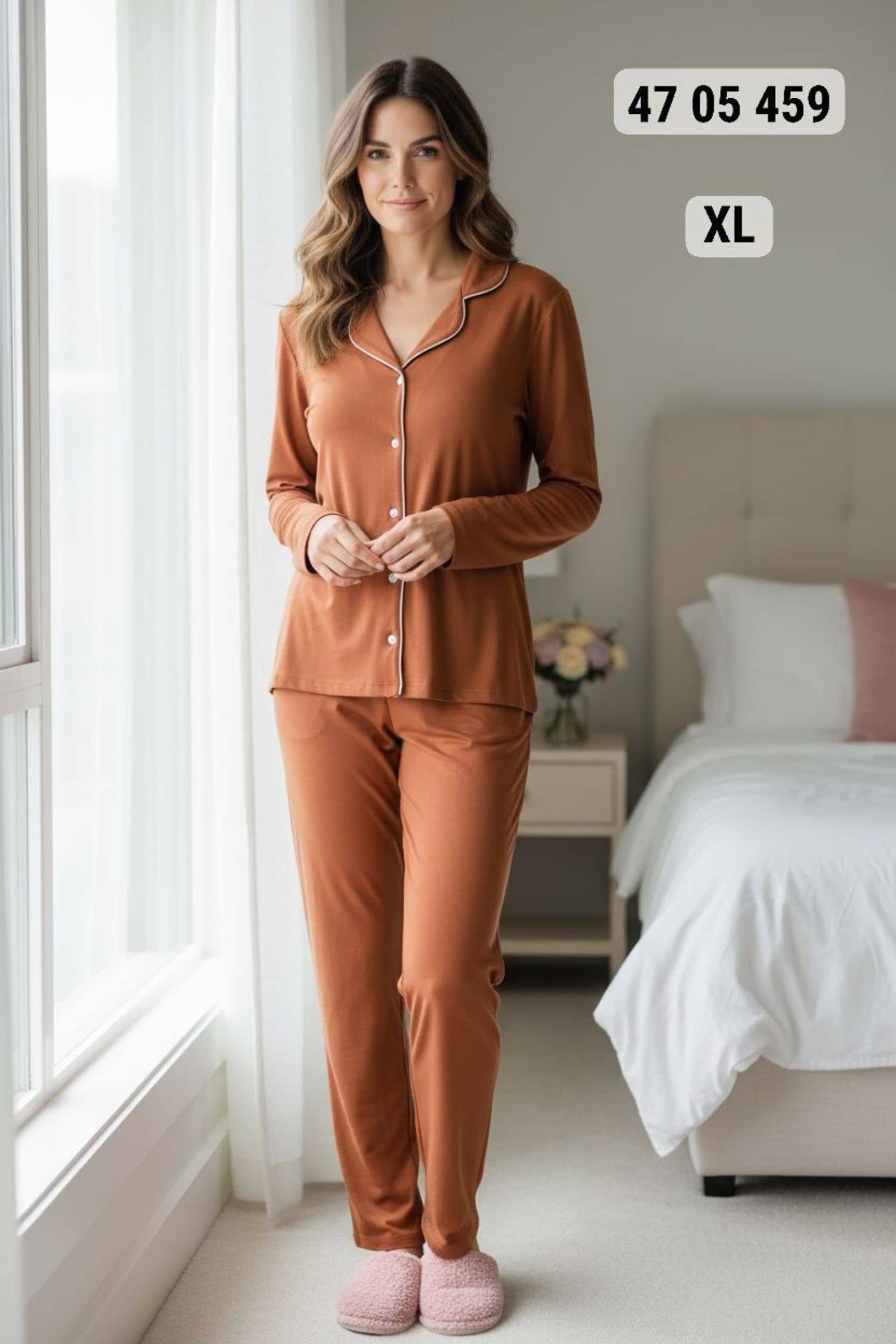 Button Long Sleeve Pajamas MD-7017