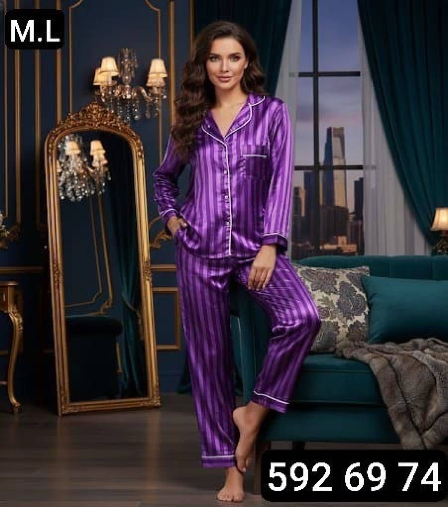 بيجامة زرار ساتان 1268