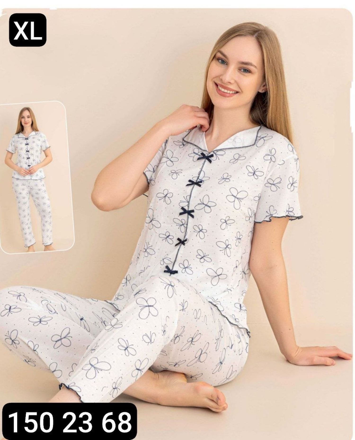 بيجامة نص كم بكلة M-5018