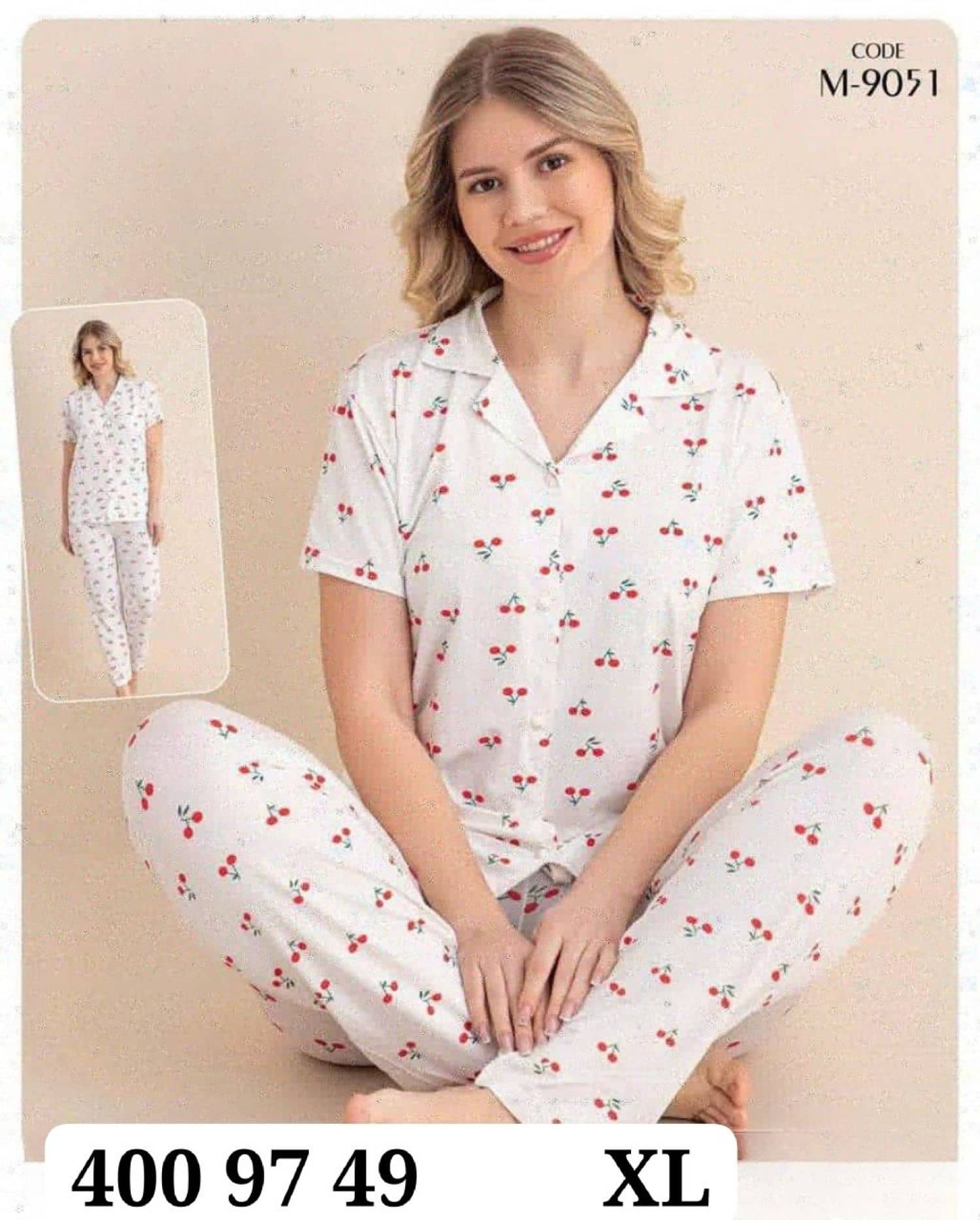 بيجامة نص كم زرار M-9051