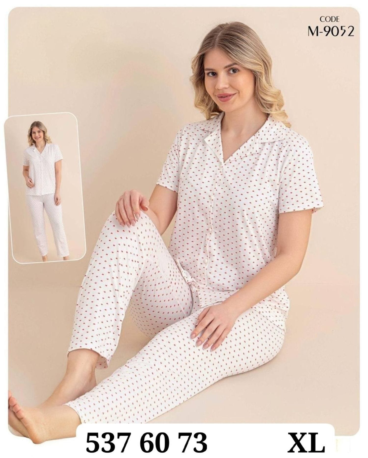 بيجامة نص كم زرار M-9052