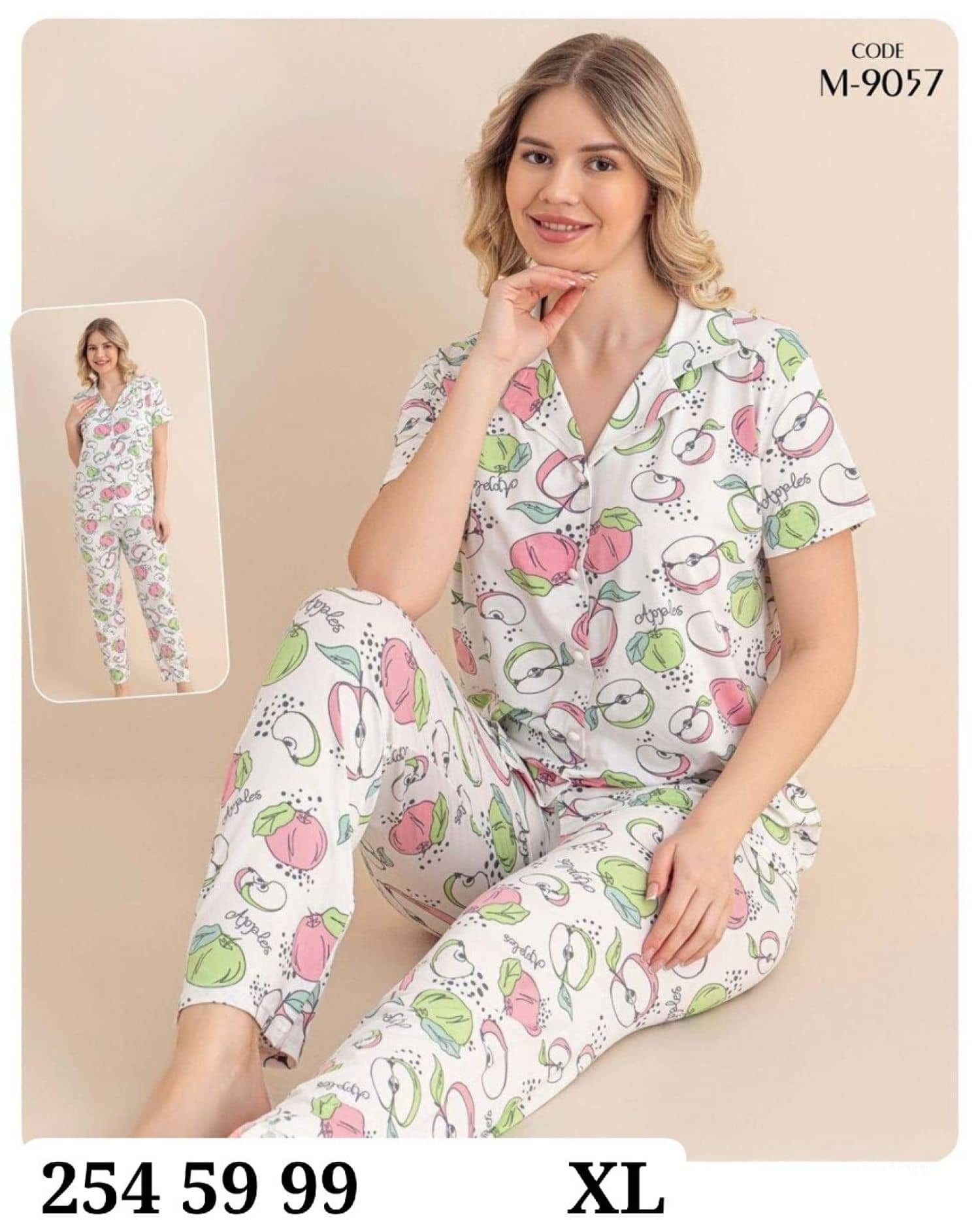 بيجامة نص كم زرار M-9057