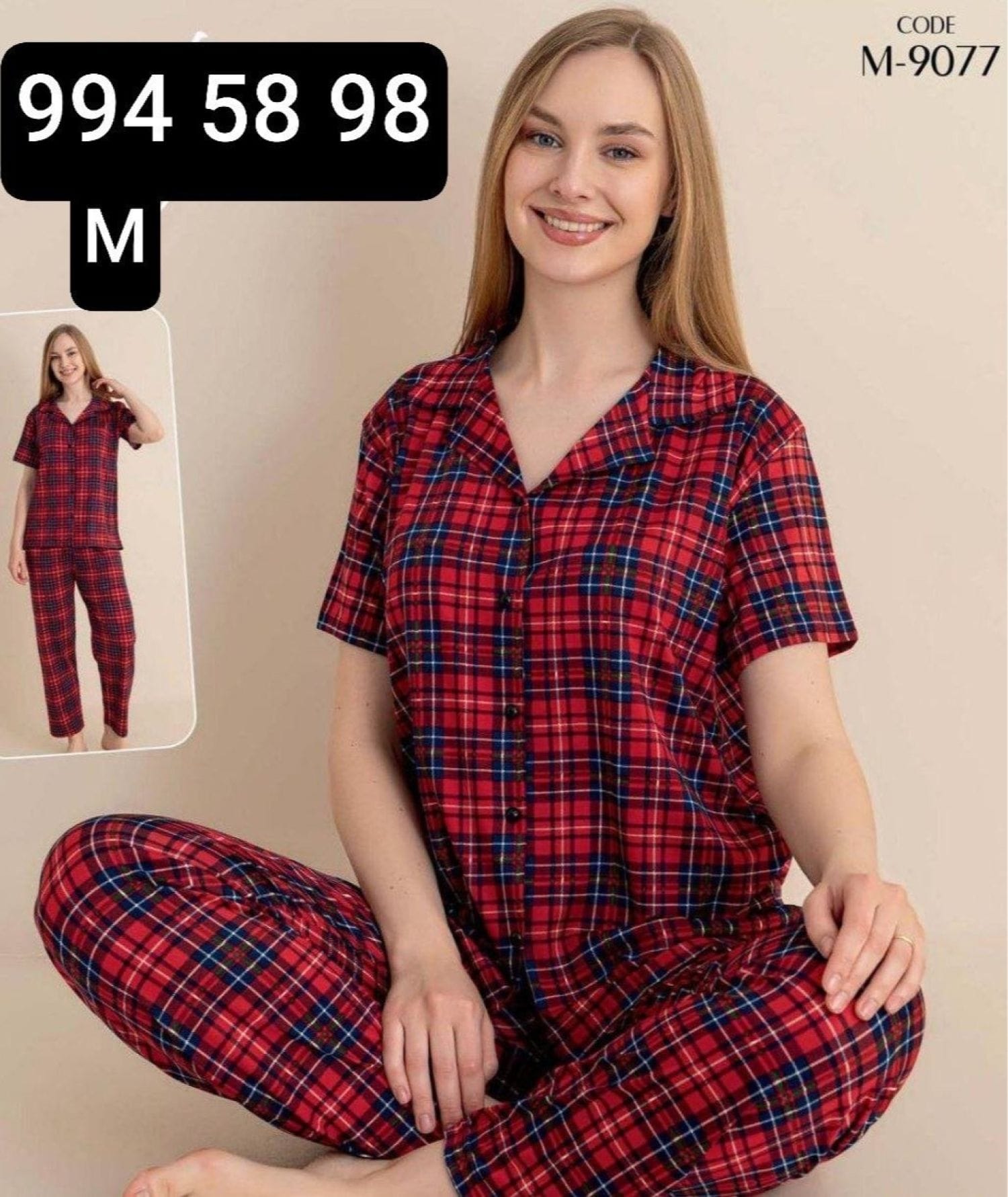 بيجامة نص كم زرار M-9077