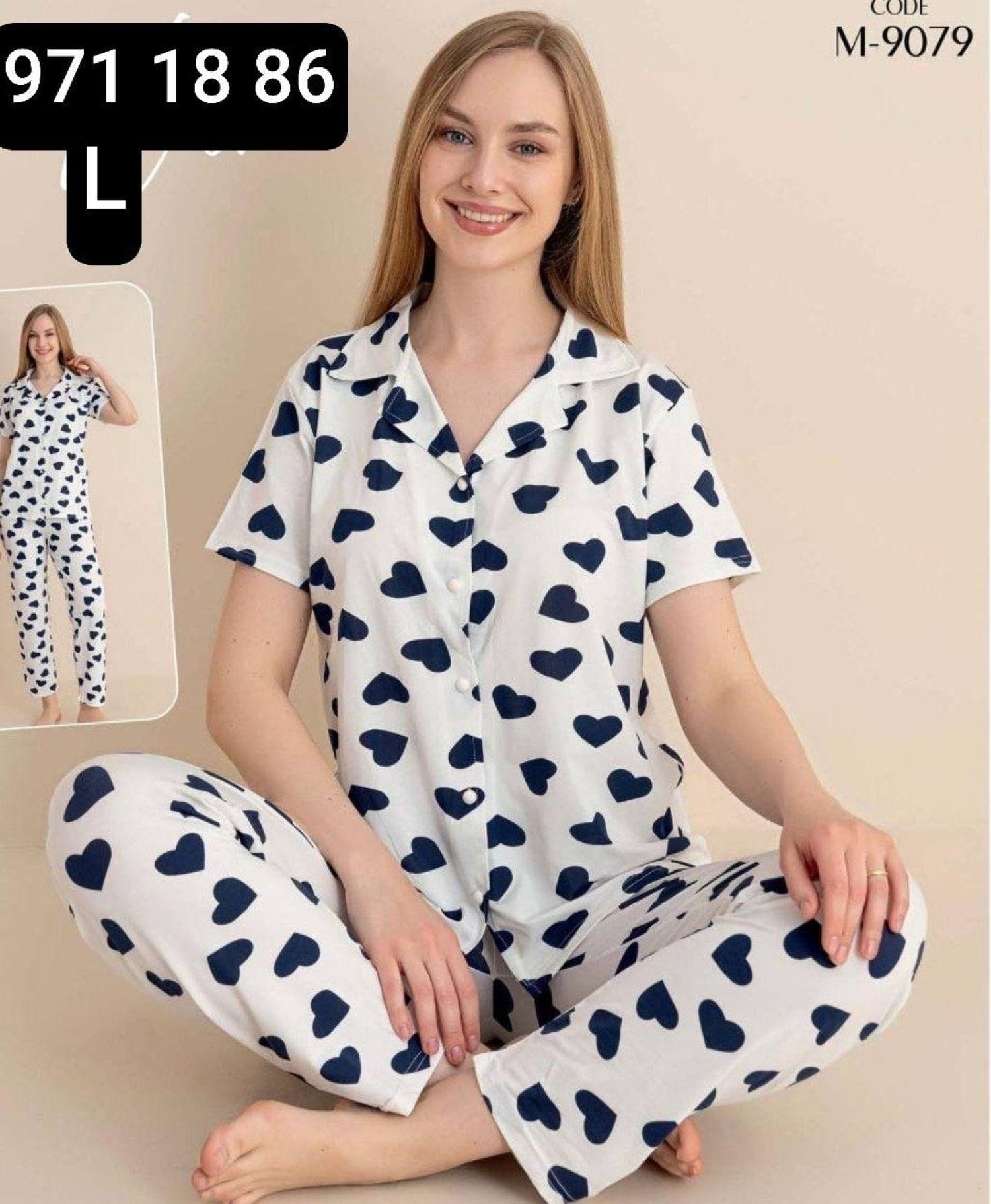 بيجامة نص كم زرار M-9079