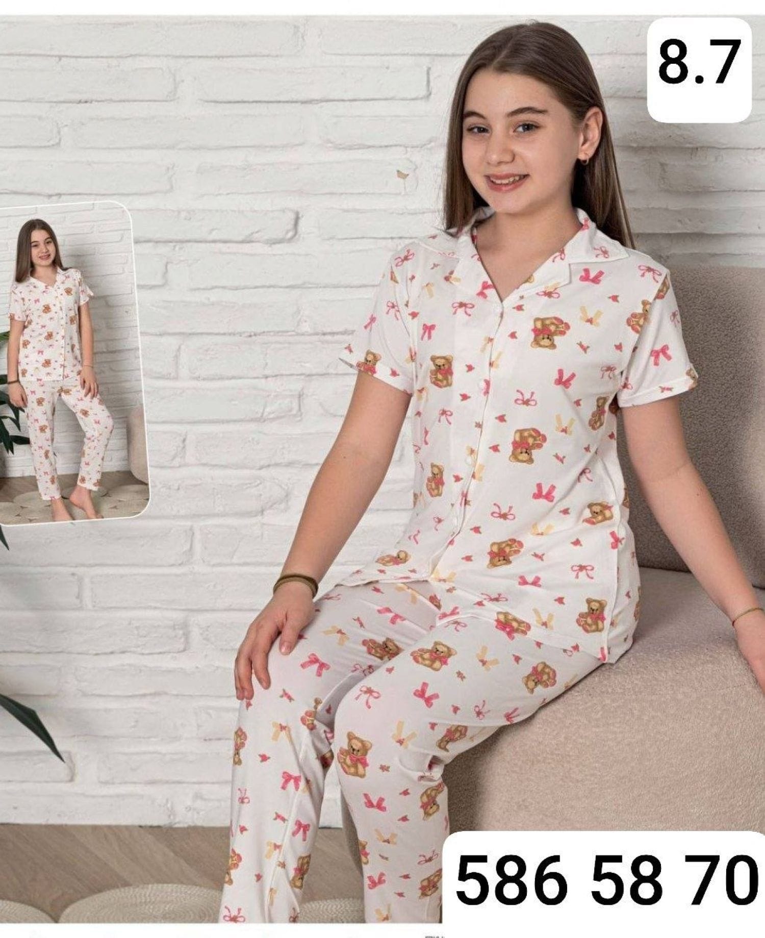 بيجامة بناتي نص كم Ç-4016