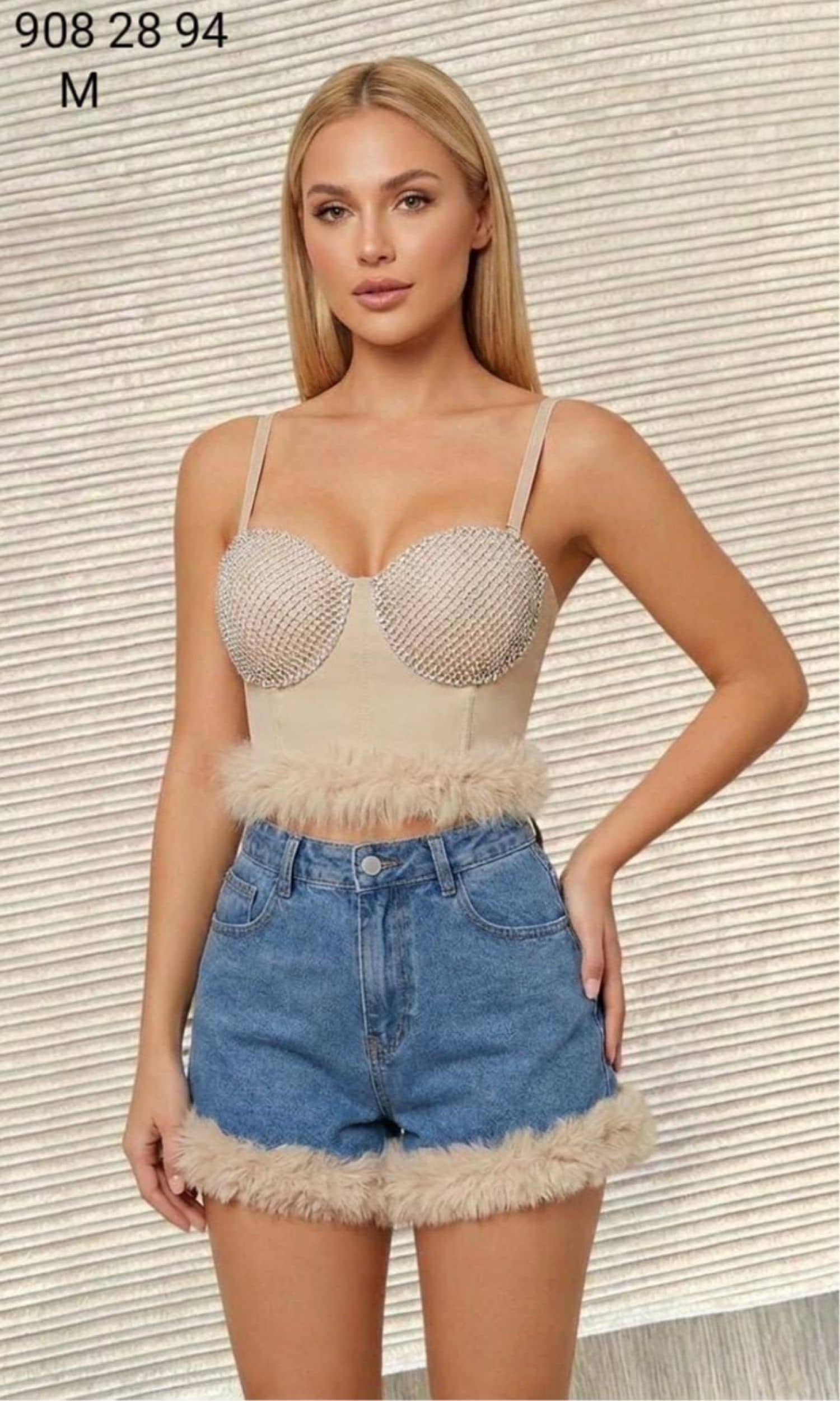 SE Feather Denim Shorts Set