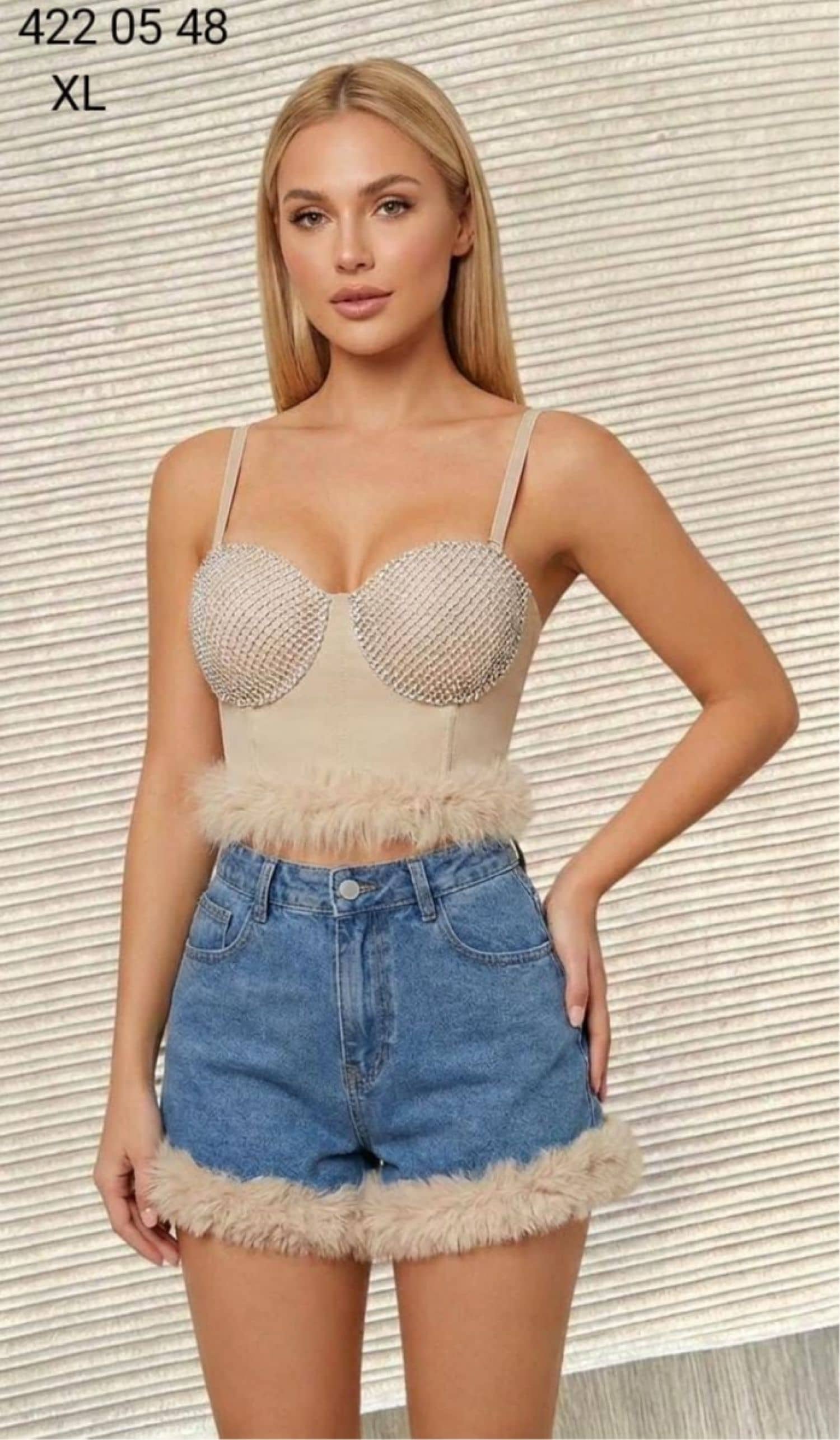 SE Feather Denim Shorts Set