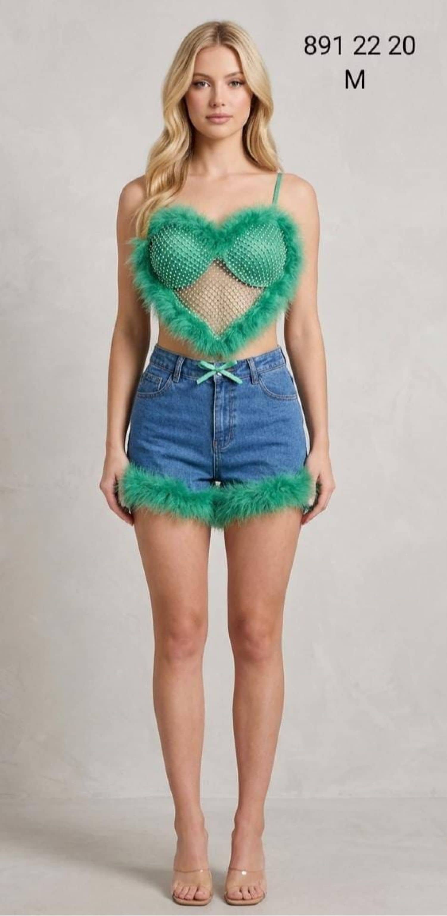 SE Mesh Denim Shorts Set