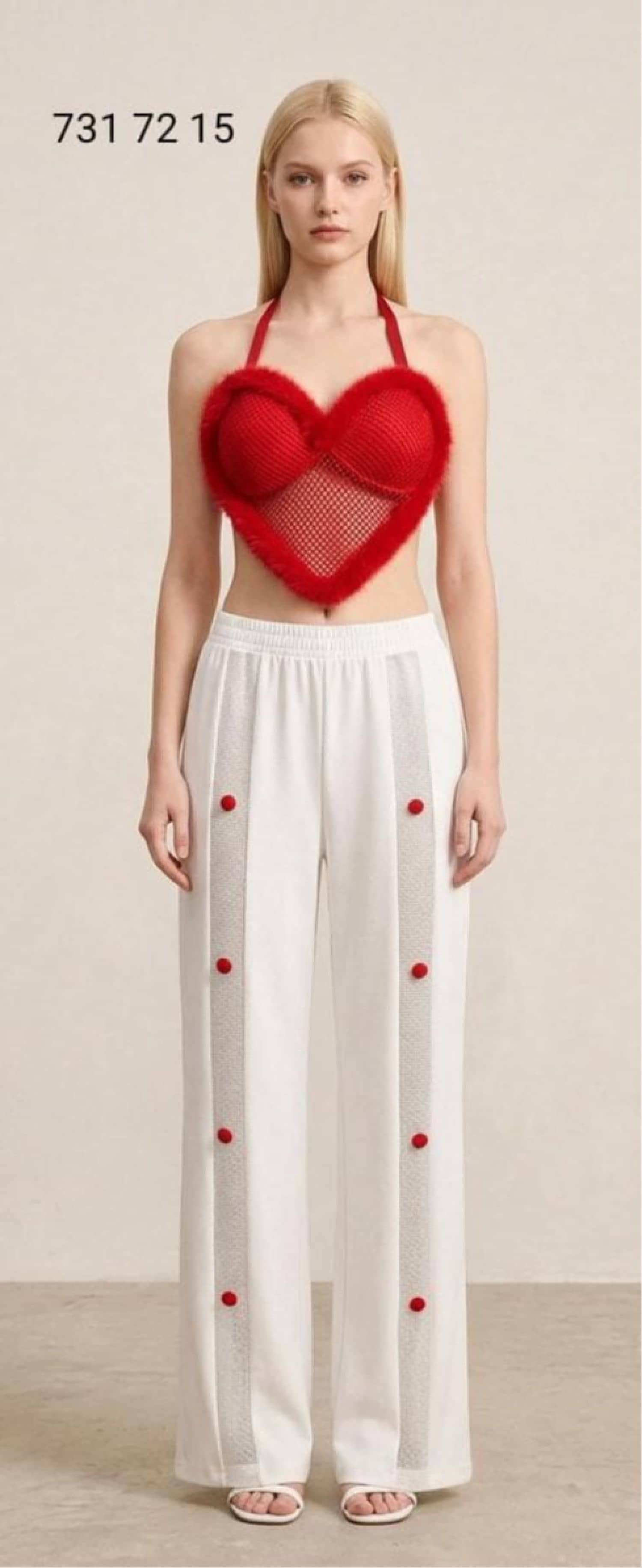 File Detaylı Kalp Pijama Takımı