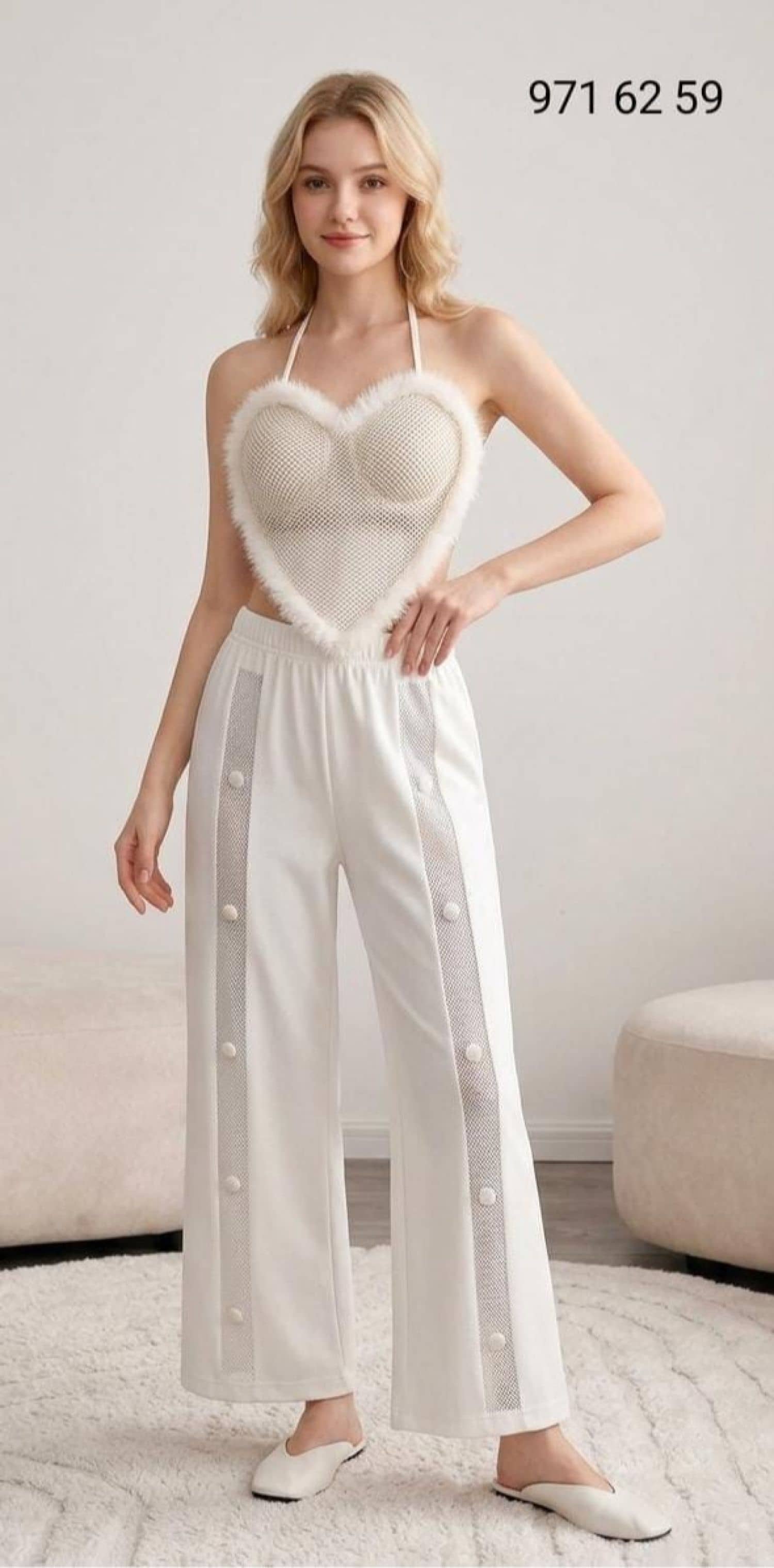Tüllü Kalp Pijama Takımı