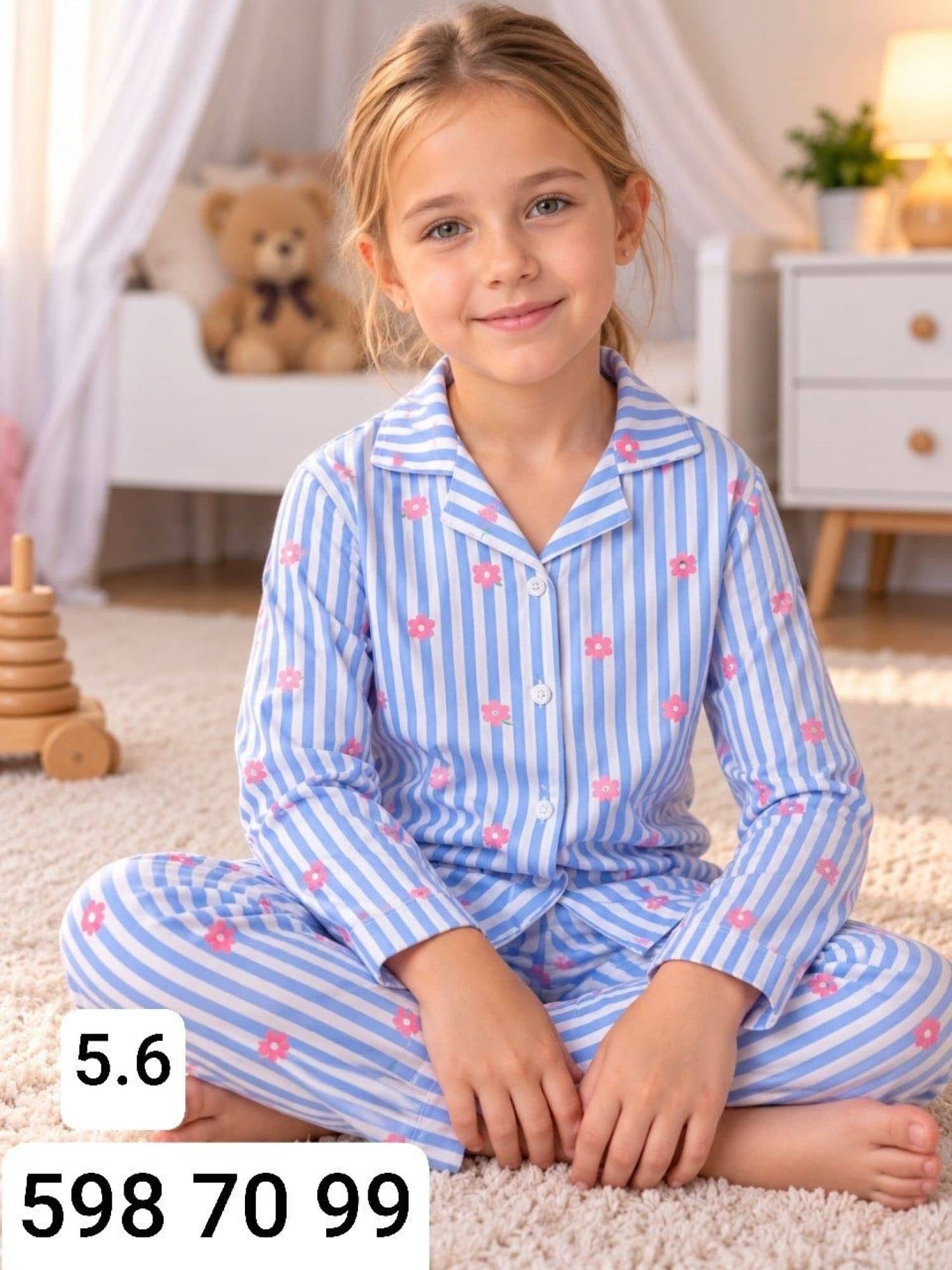 Kız Çocuk Düğme Kollu Pijama Takımı Ç-2000