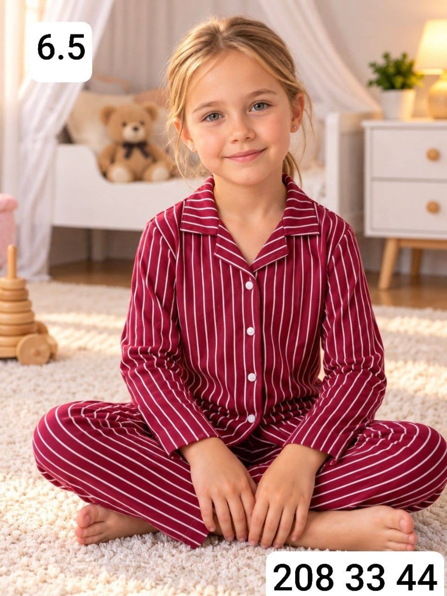 Girls Button-Sleeve Pajama Set Ç-2000