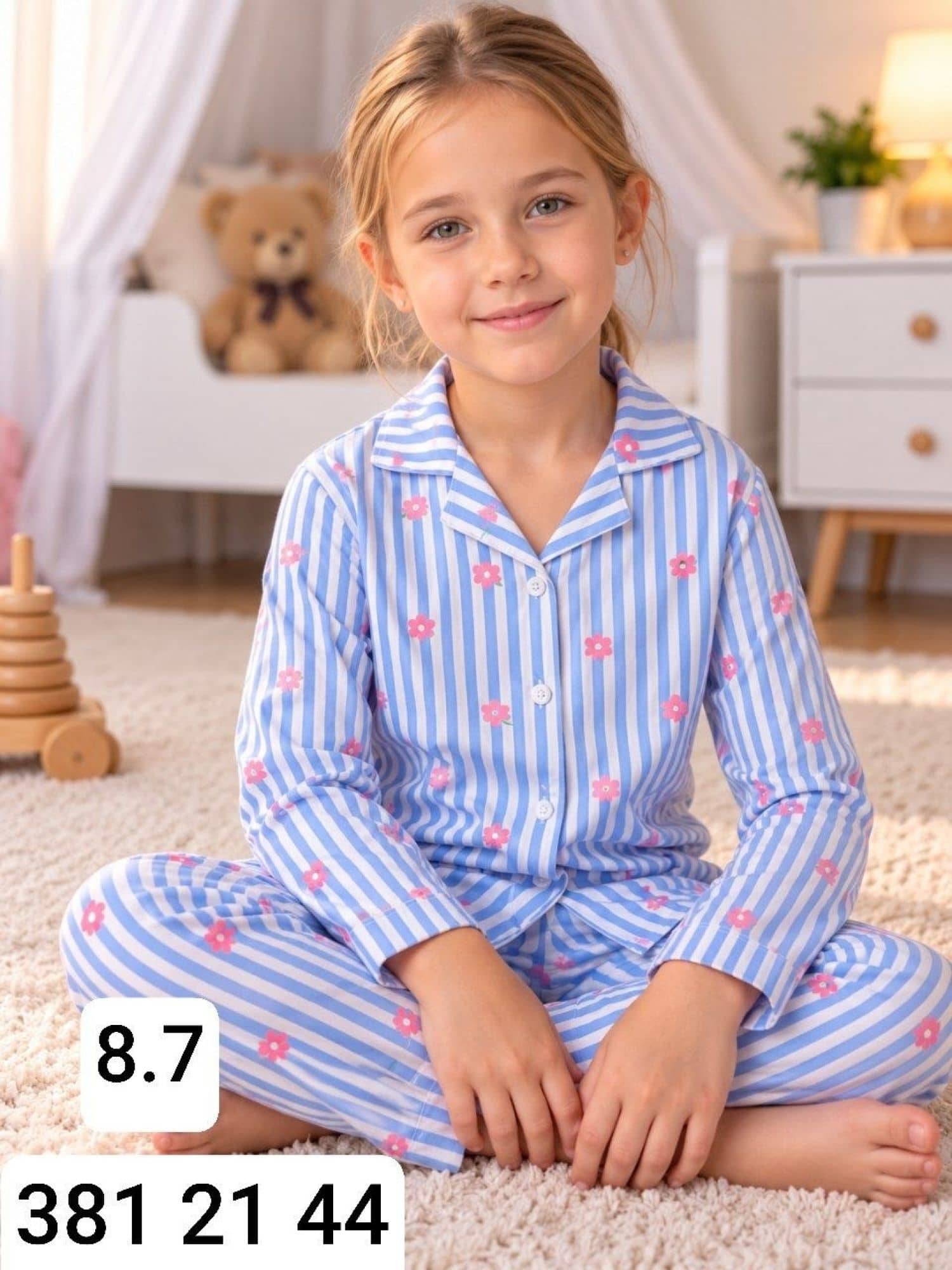 Girls Button-Sleeve Pajama Set Γ-2000