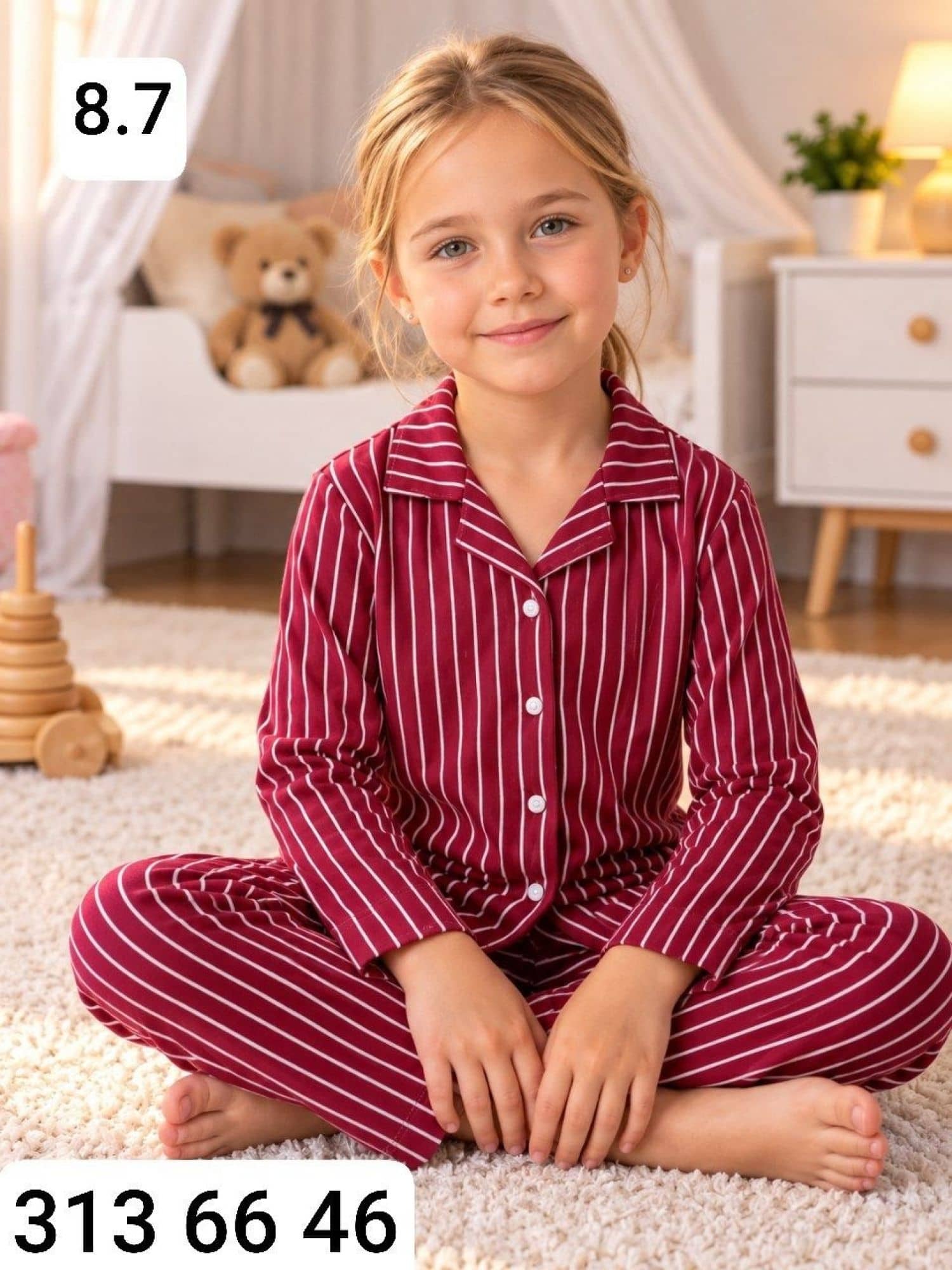 Girls Button-Sleeve Pajama Set Ç-2000