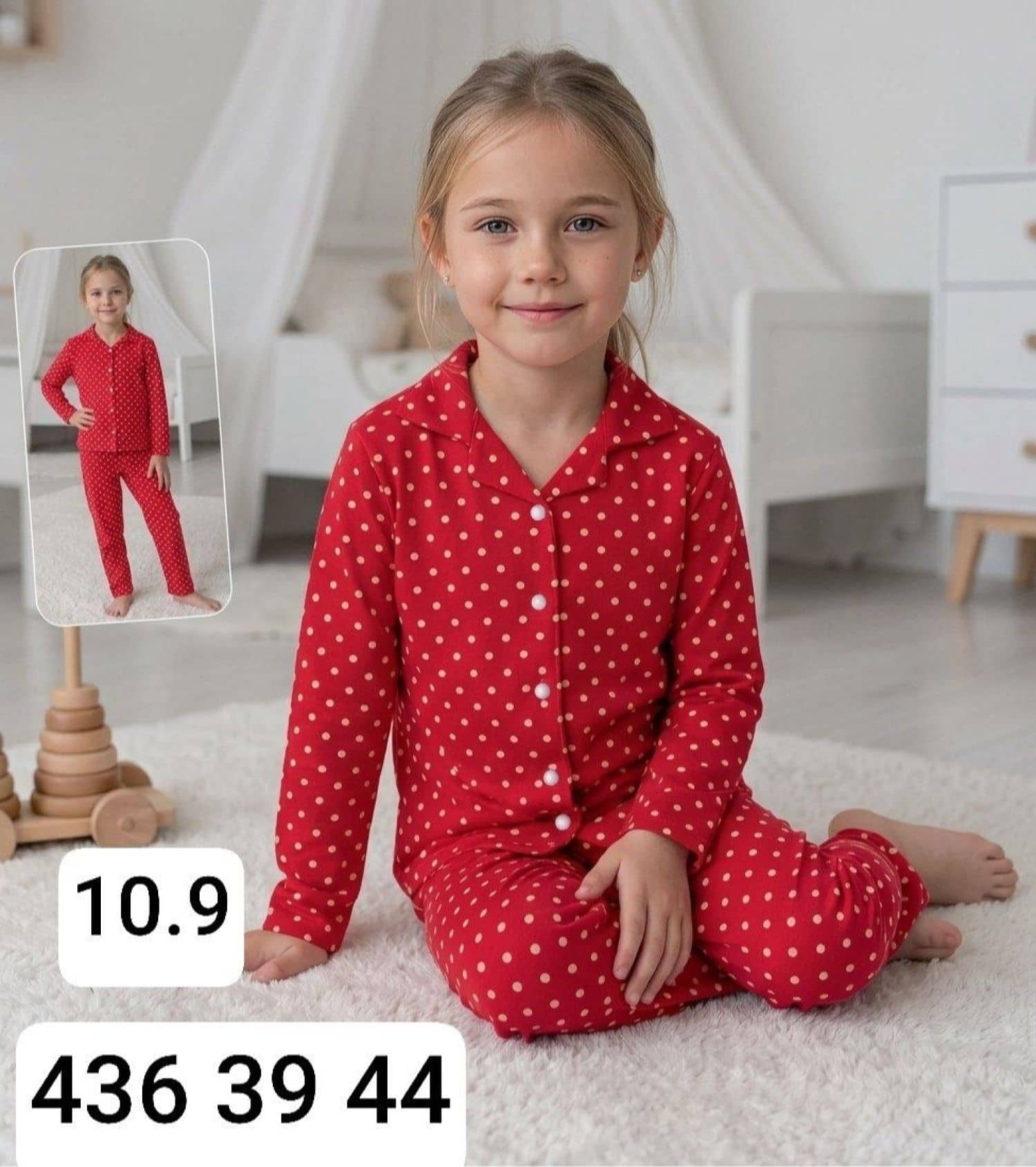 Kız Çocuk Düğmeli Kol Pijama Takımı Ç-2000