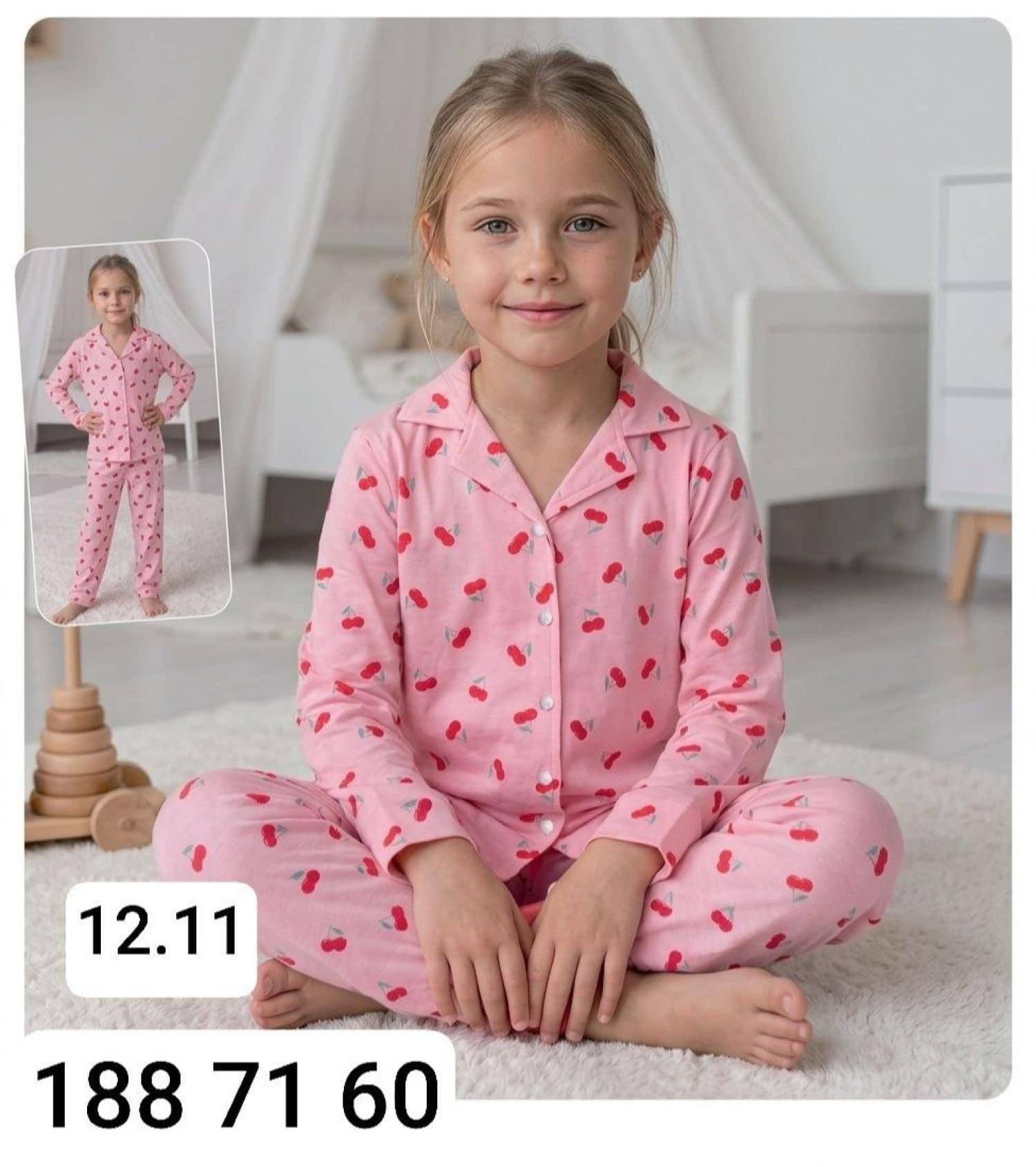 Kız Çocuk Düğme Kollu Pijama Takımı Ç-2000