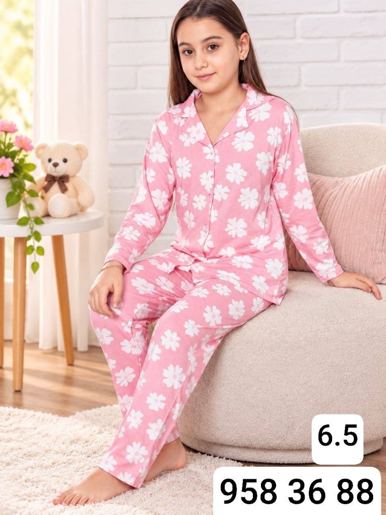 Kız Çocuk Düğmeli Kol Pijama Ç-3000