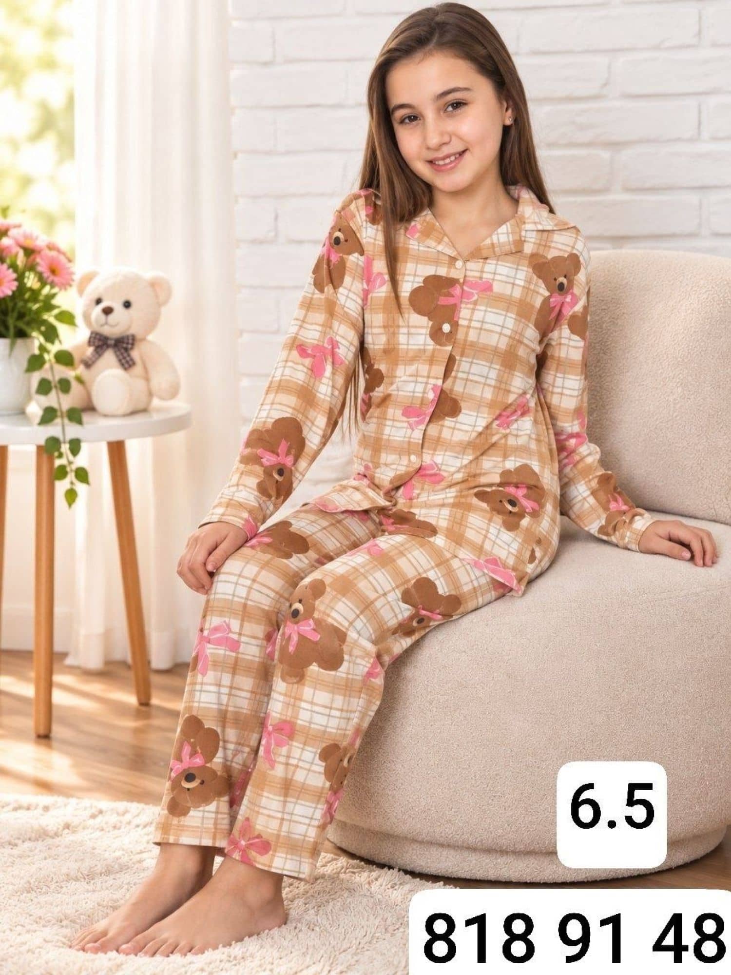 Kız Çocuk Düğmeli Kol Pijama Ç-3000