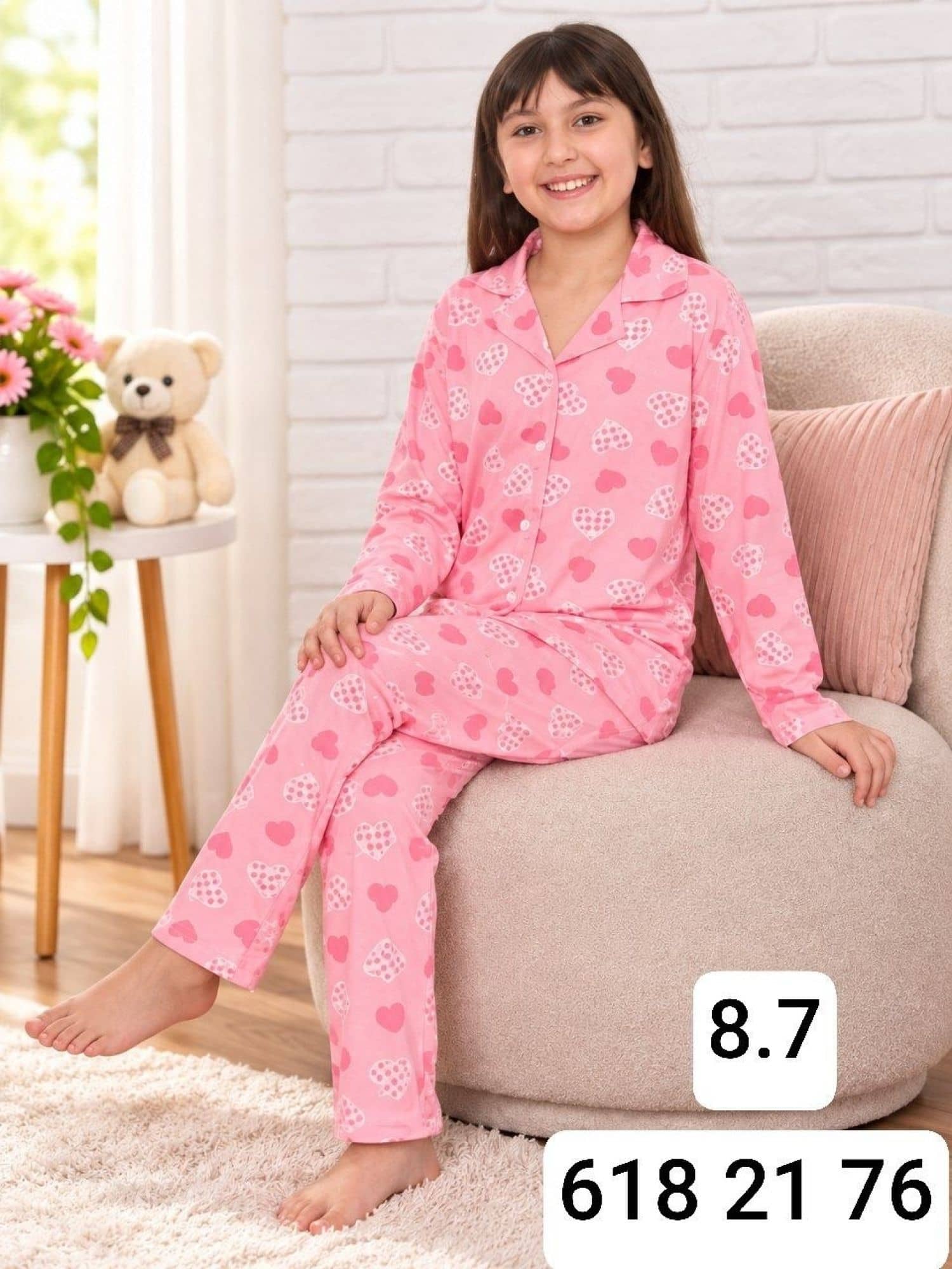 Kız Çocuk Düğme Kollu Pijama Ç-3000