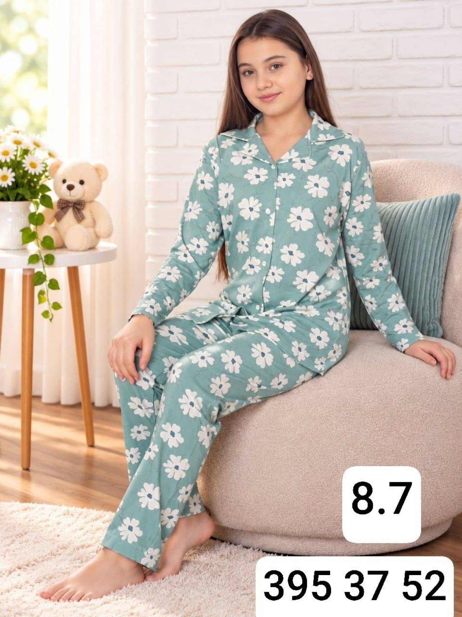 Girls Button-Sleeve Pajama Ç-3000
