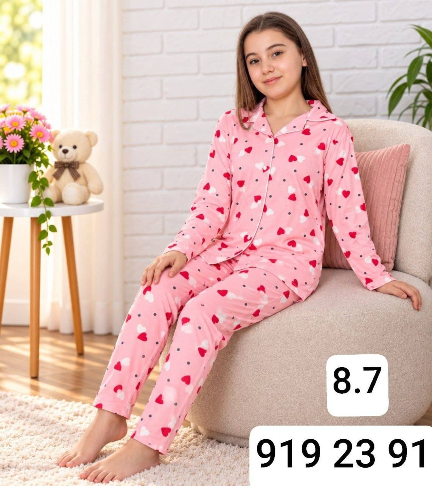 Girls Button Sleeve Pajama Ç-3000