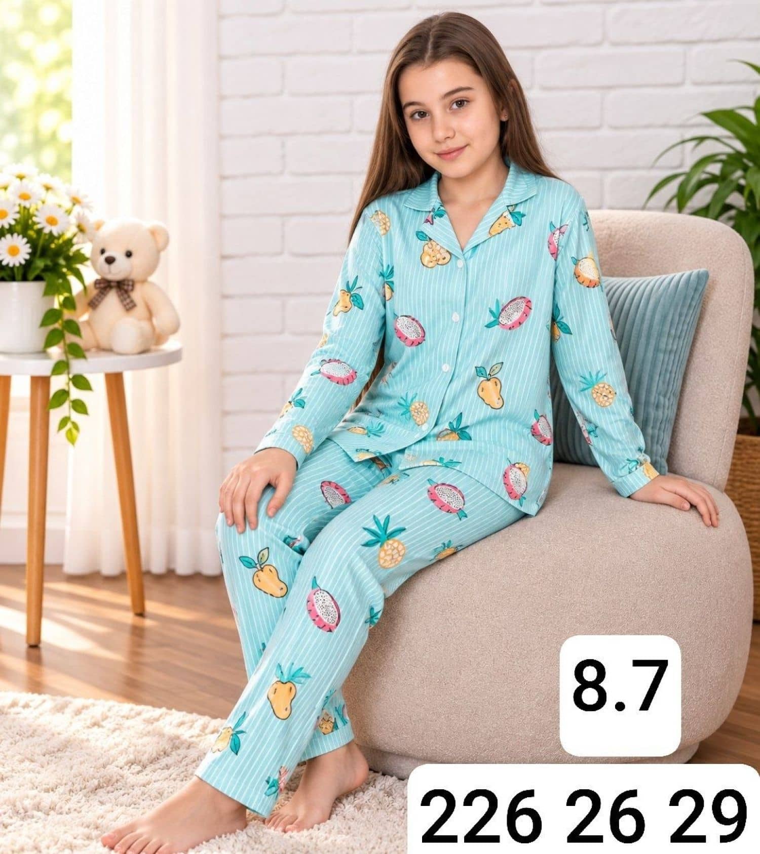 Girls Button Sleeve Pajama Ç-3000