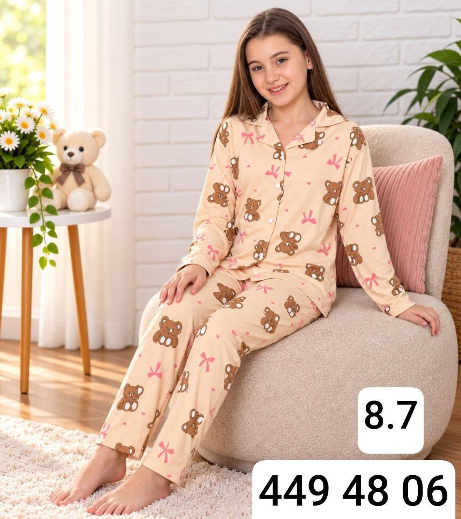 Girls Button Sleeve Pajama Ç-3000
