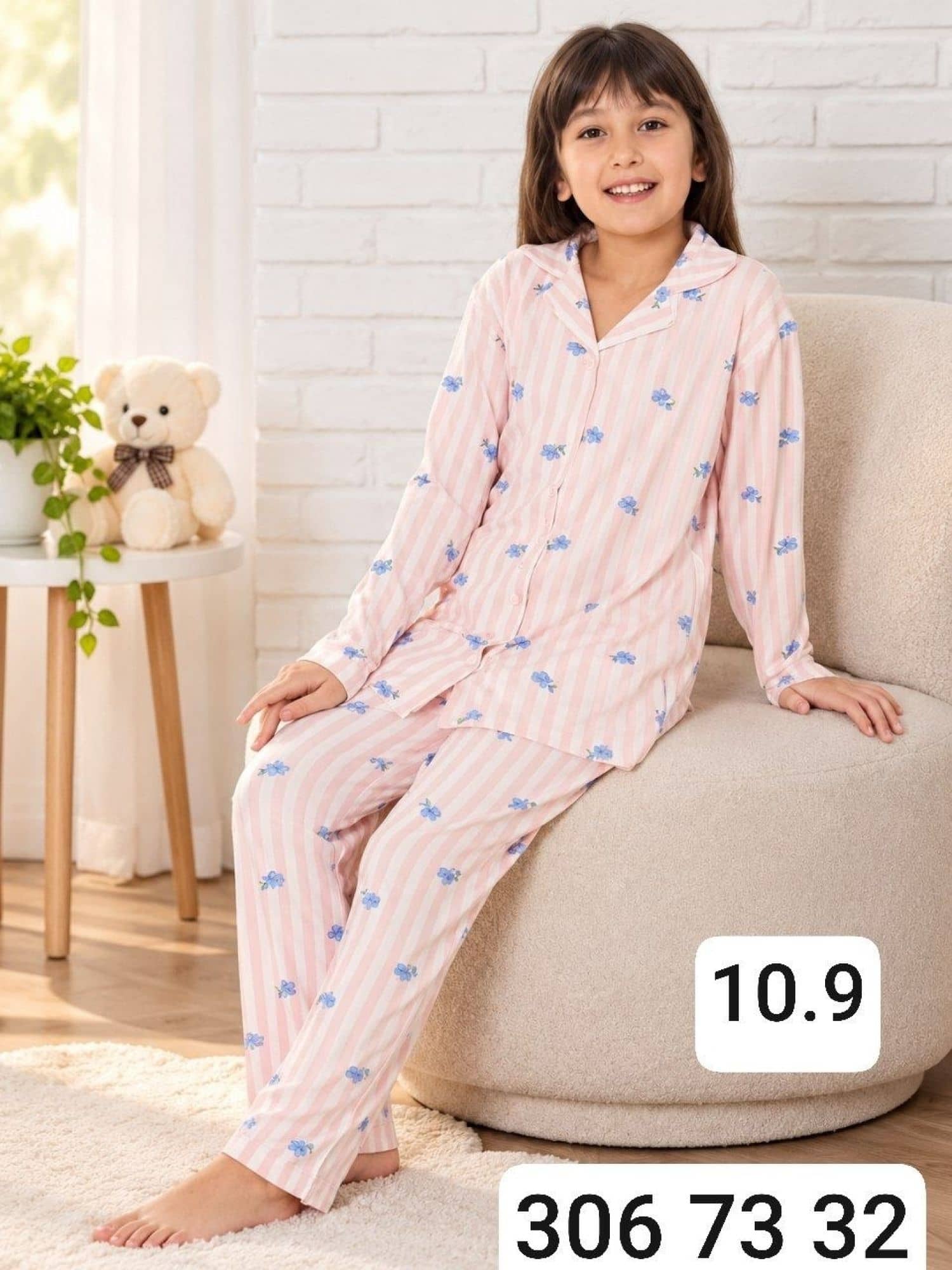Girls Button Sleeve Pajama Γ-3000