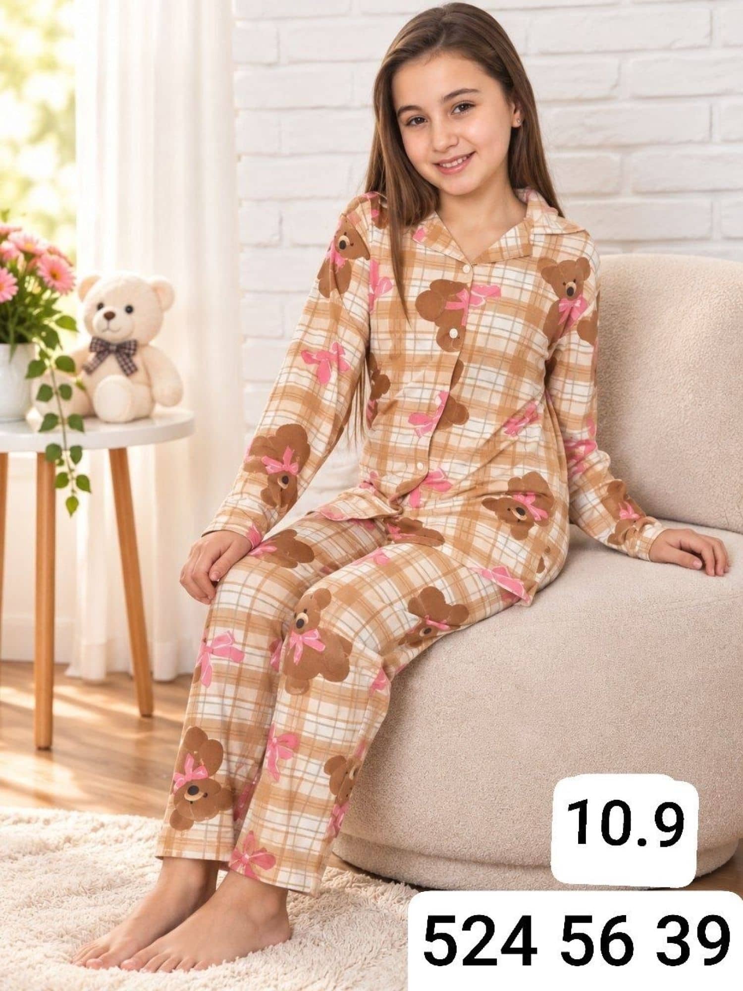 Kız Çocuk Düğmeli Kol Pijama Ç-3000