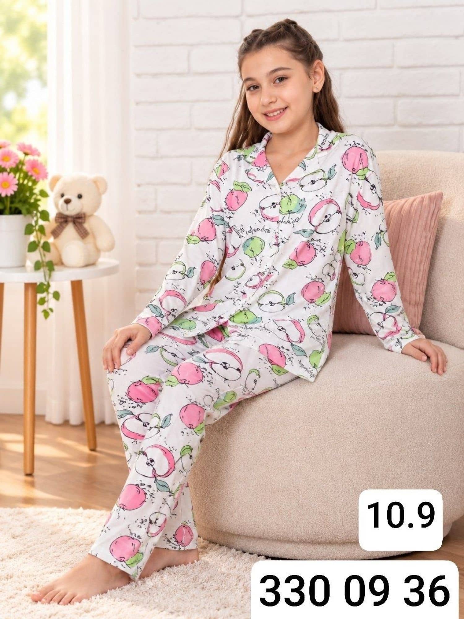 Kız Çocuk Düğmeli Kollu Pijama Ç-3000