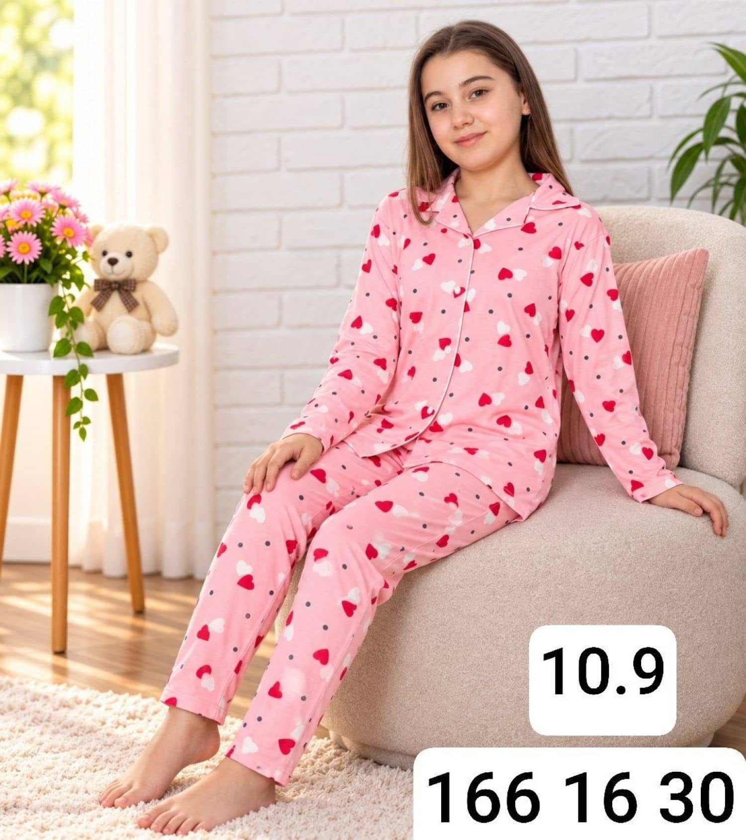 Girls Button-Sleeve Pajama Ç-3000