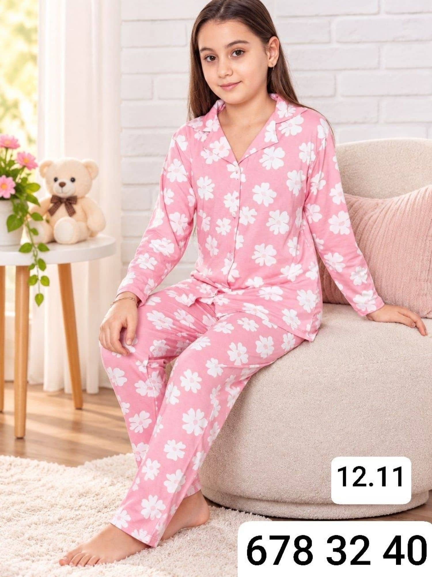 Girls Button Sleeve Pajama Γ-3000