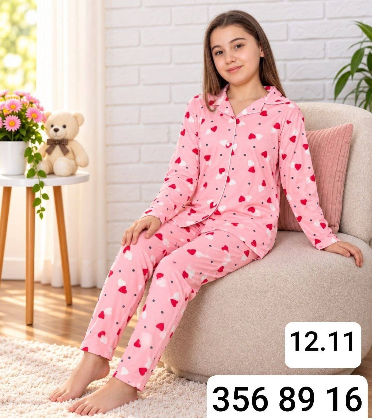 Girls Button-Sleeve Pajama Ç-3000
