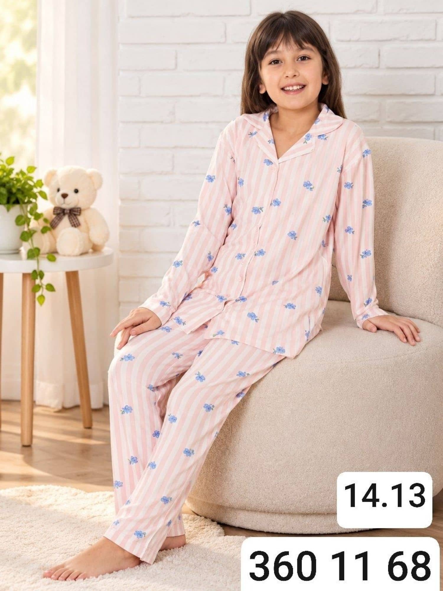 Kız Çocuk Düğmeli Kol Pijama Ç-3000