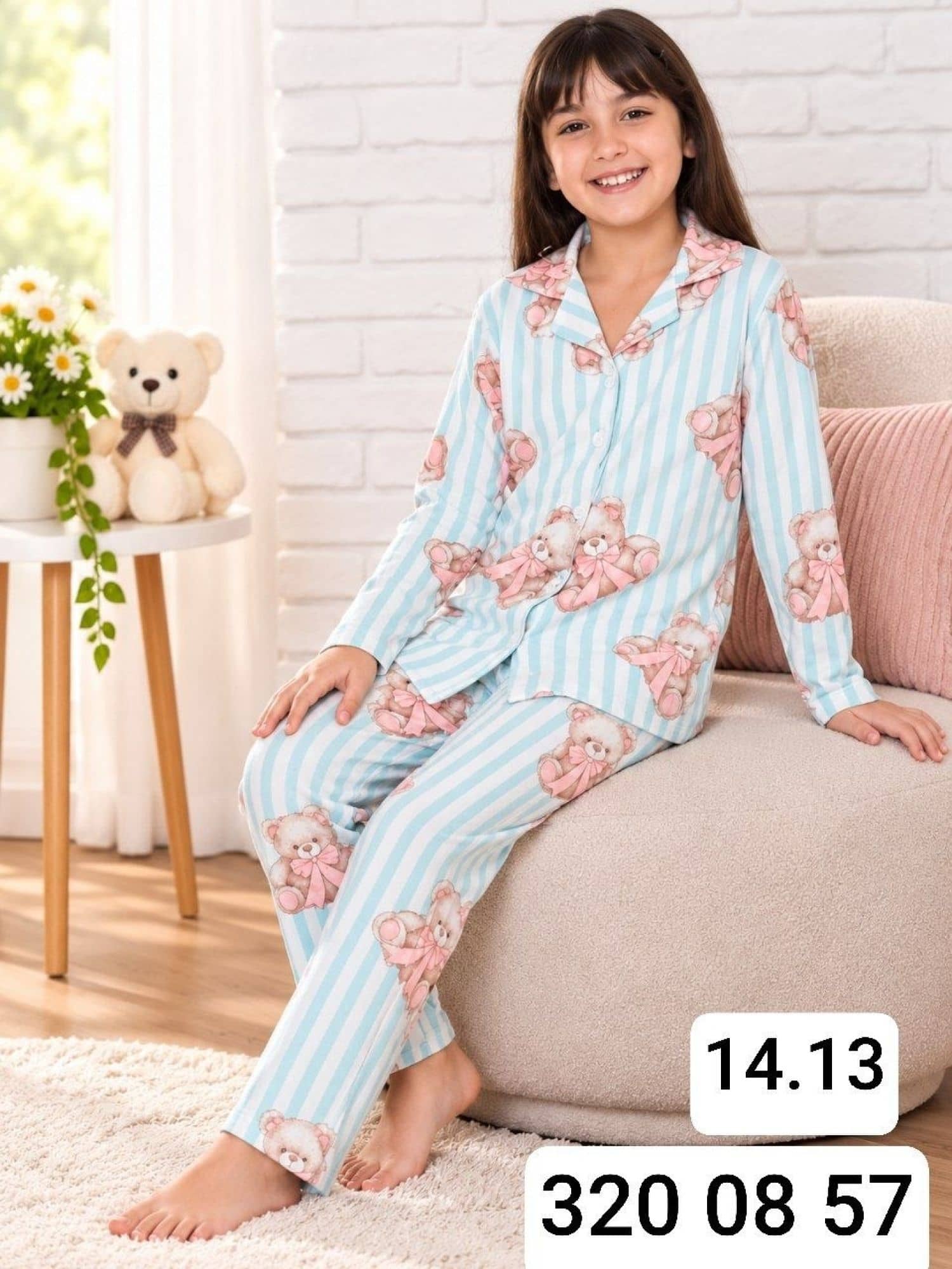 Girls Button Sleeve Pajamas Γ-3000