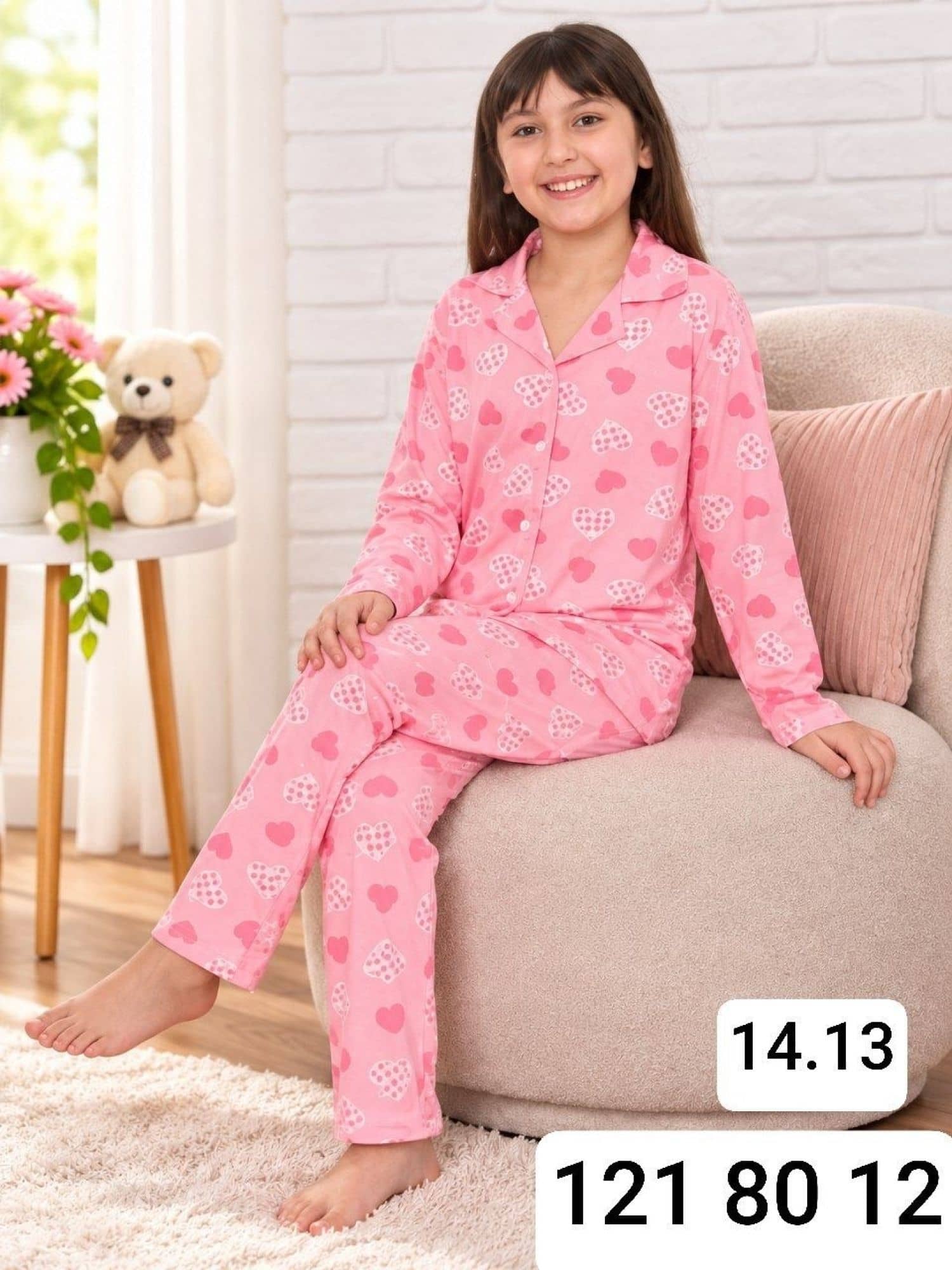 Girls Button-Sleeve Pajama Set Ç-3000