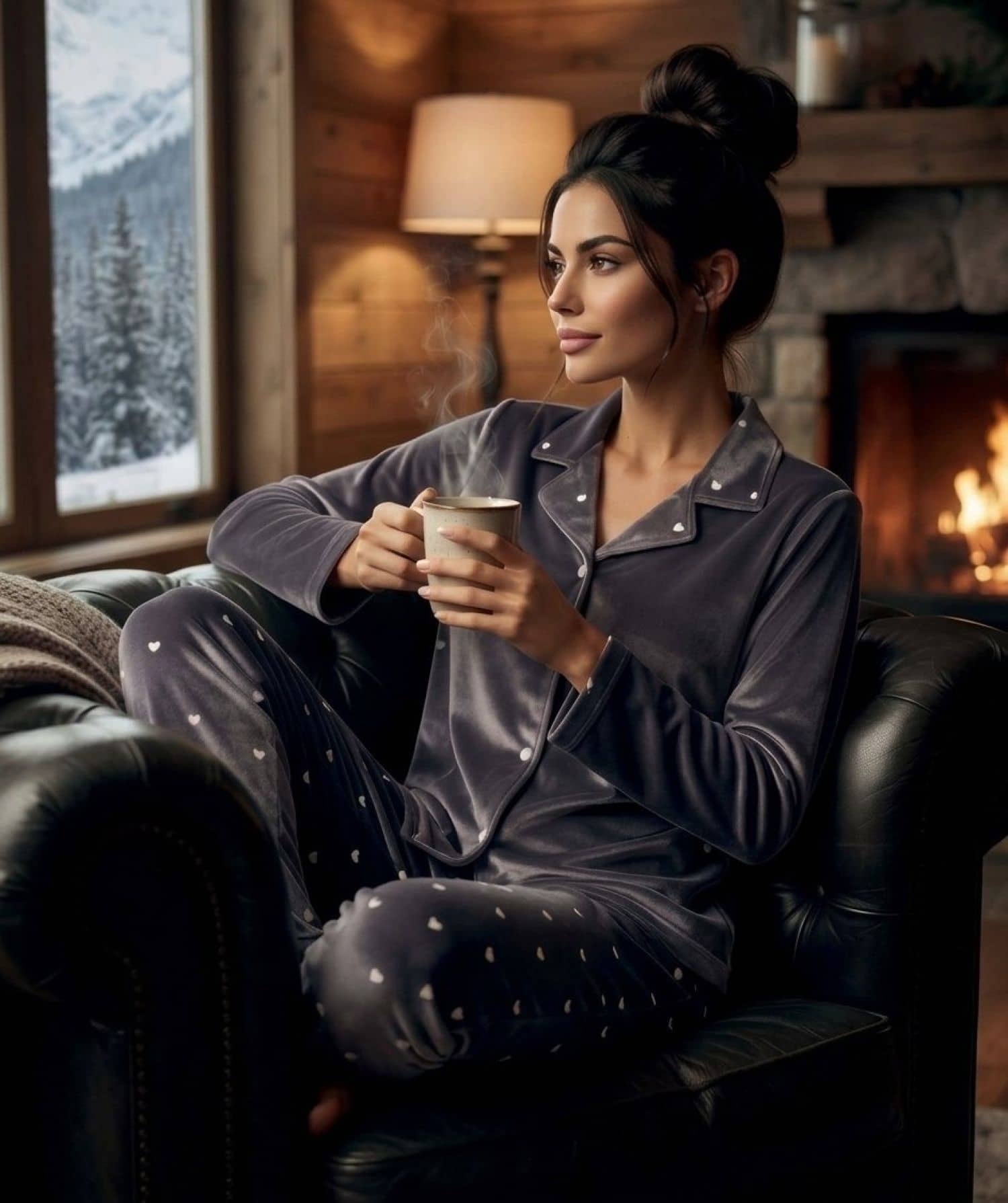 Kadife Düğmeli Uzun Kollu Pijama KADIFE-8000
