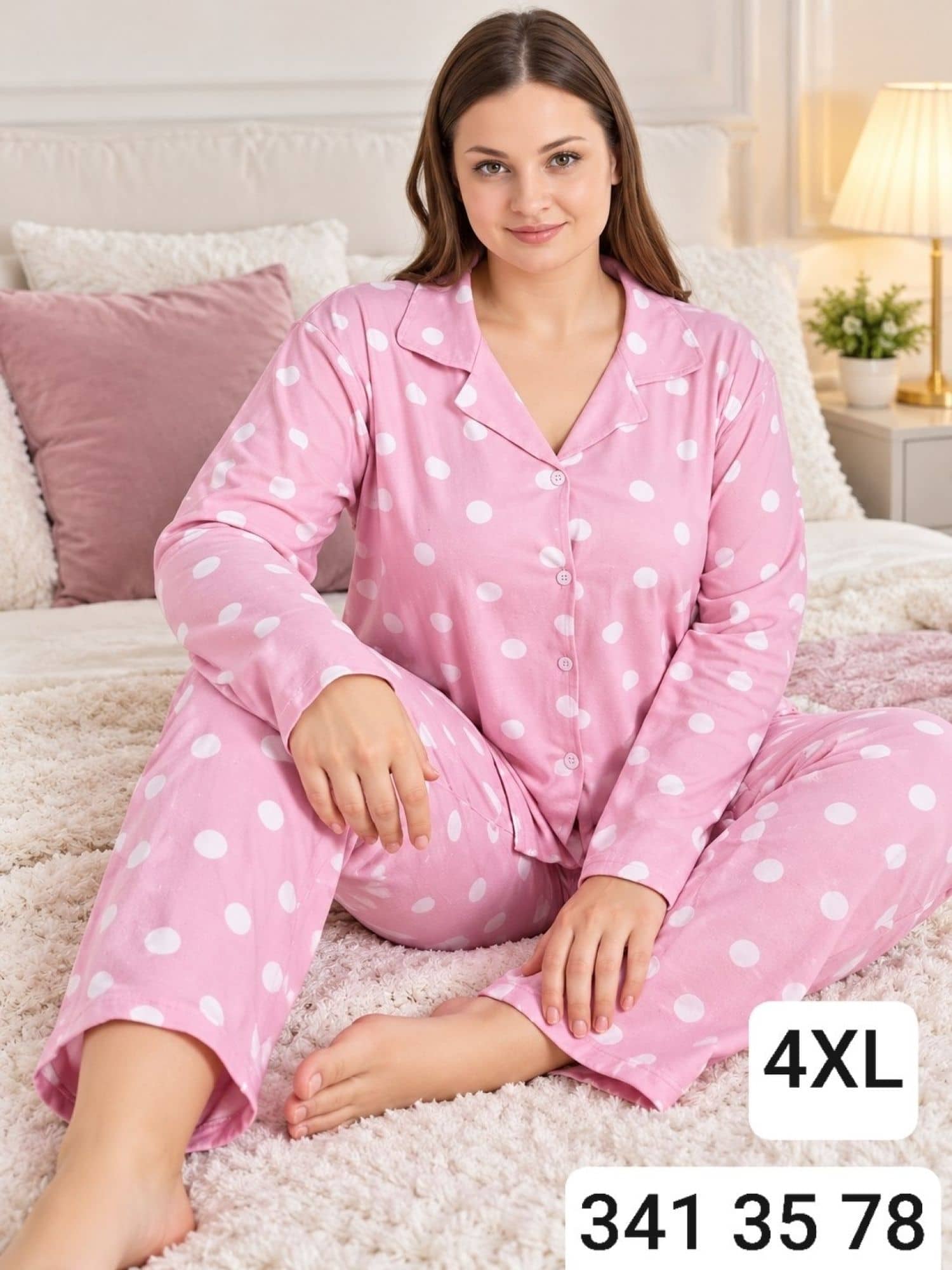 Düğmeli Uzun Kollu Pijama B-100
