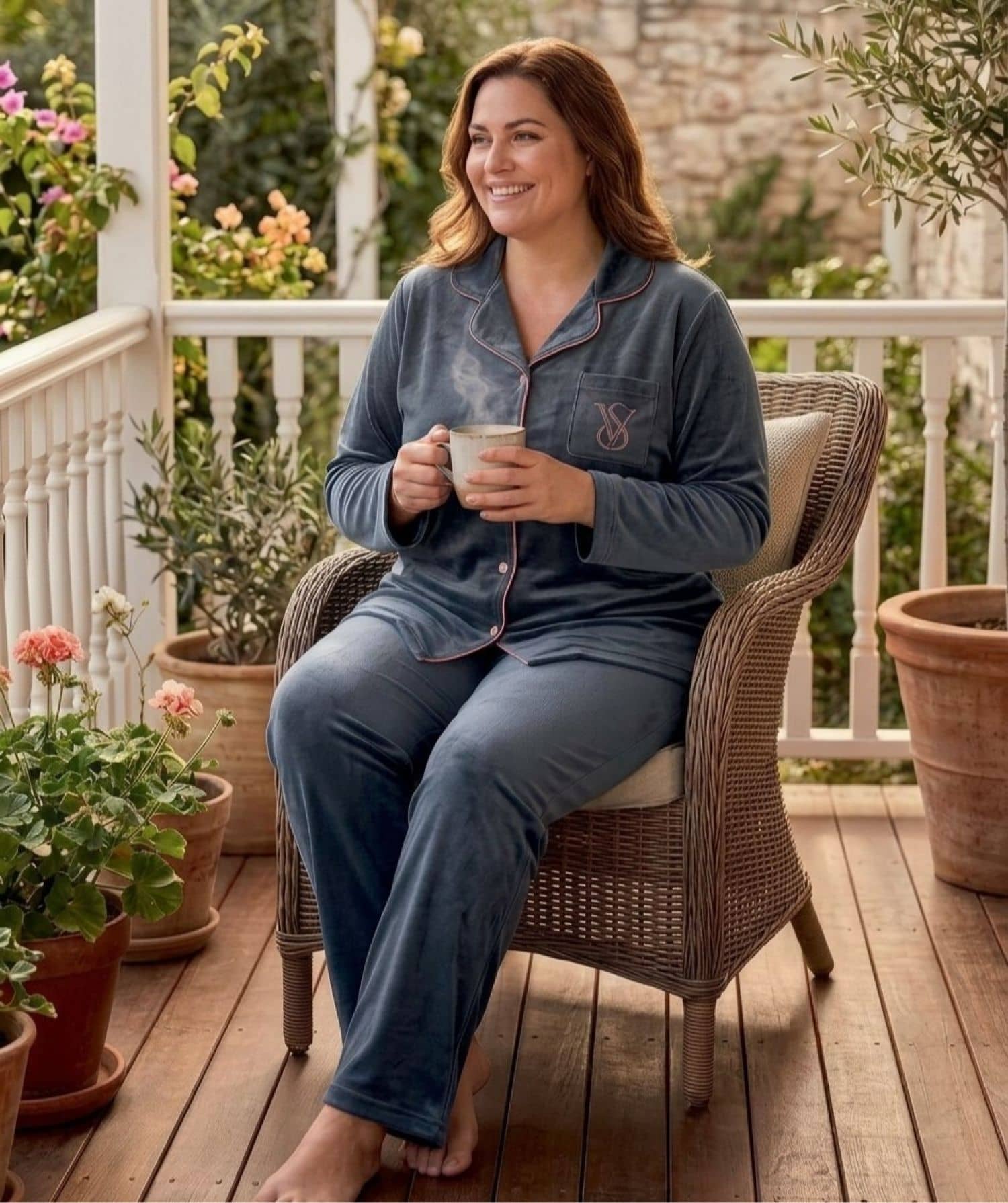 Jumbo Velvet Pajama Set Plain-8200