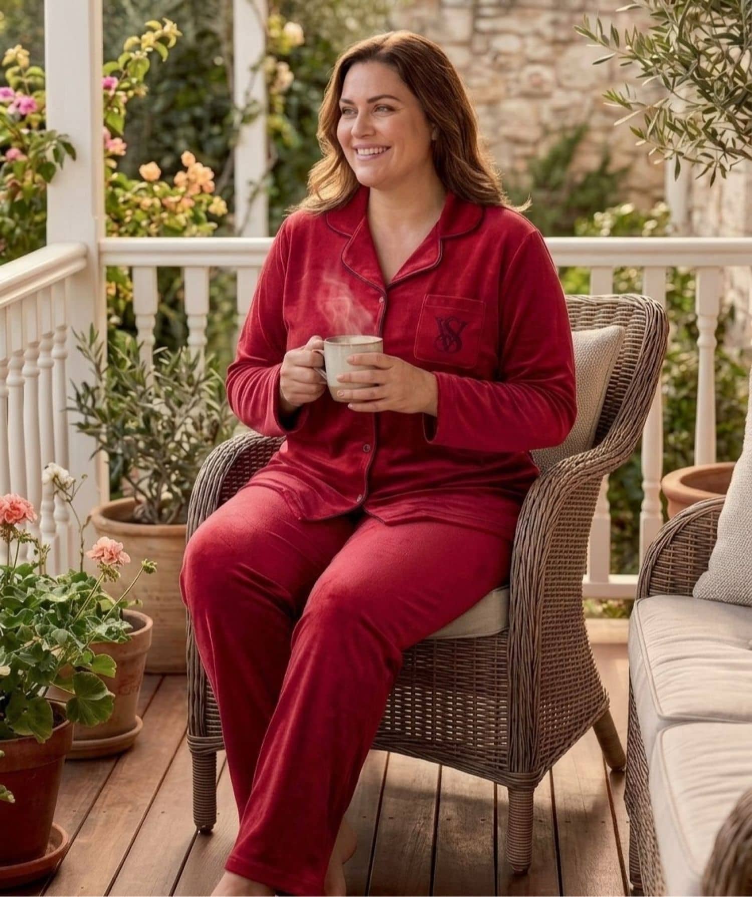 Jumbo Kadife Pijama Takımı Düz-8200