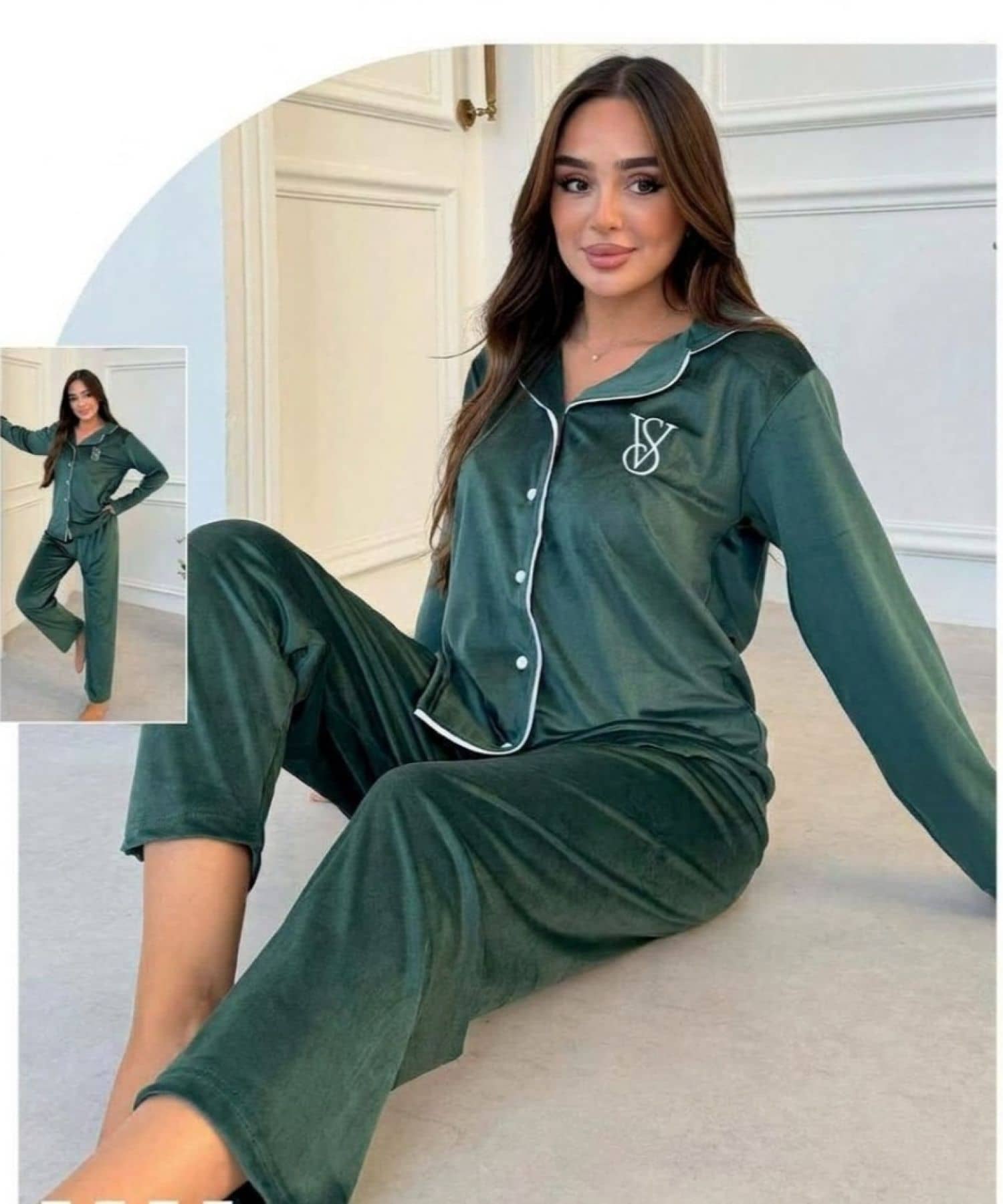 بيجامة كم زرار مخمل VS-001