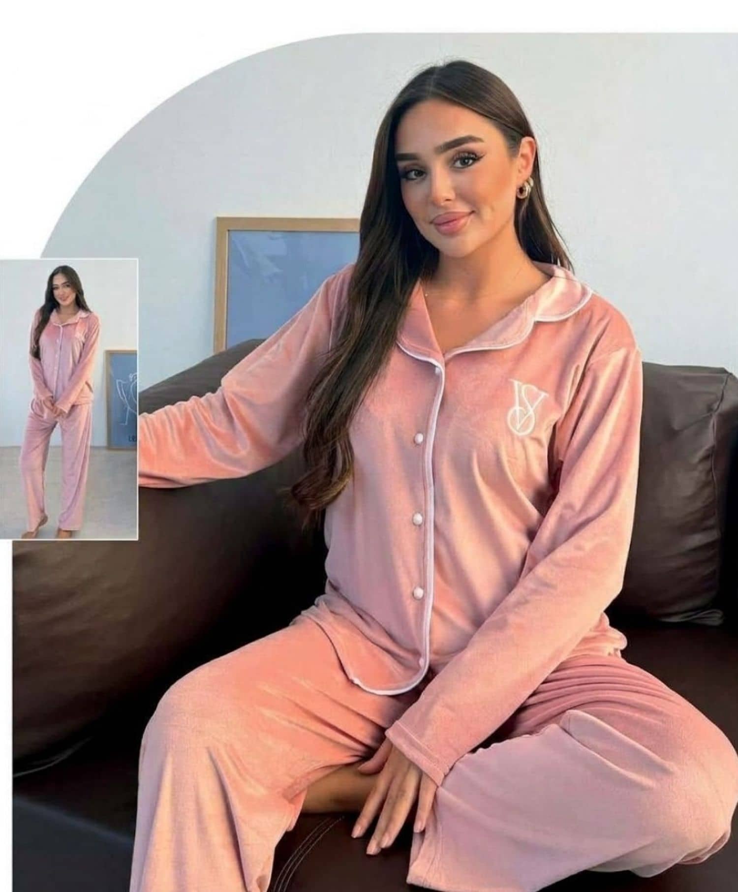 VS-001 Velvet Button Long Sleeve Pajama
