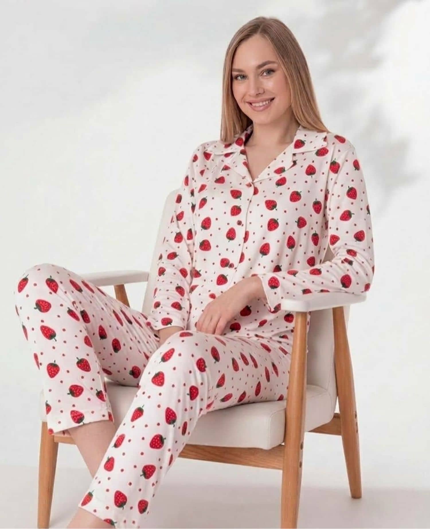 Düğmeli Uzun Kollu Pijama mav-7000
