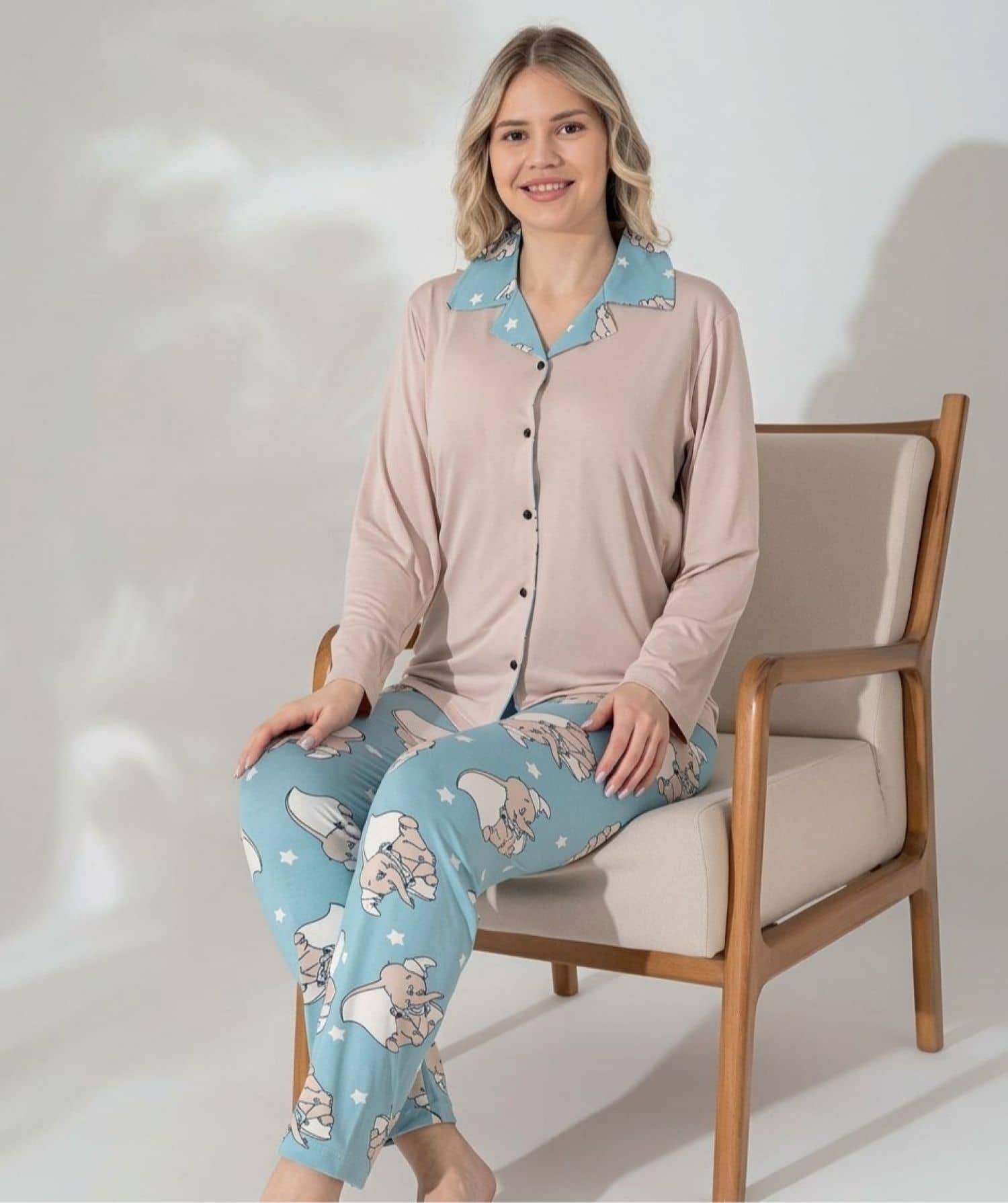 Düğmeli Uzun Kollu Pijama mav-7000
