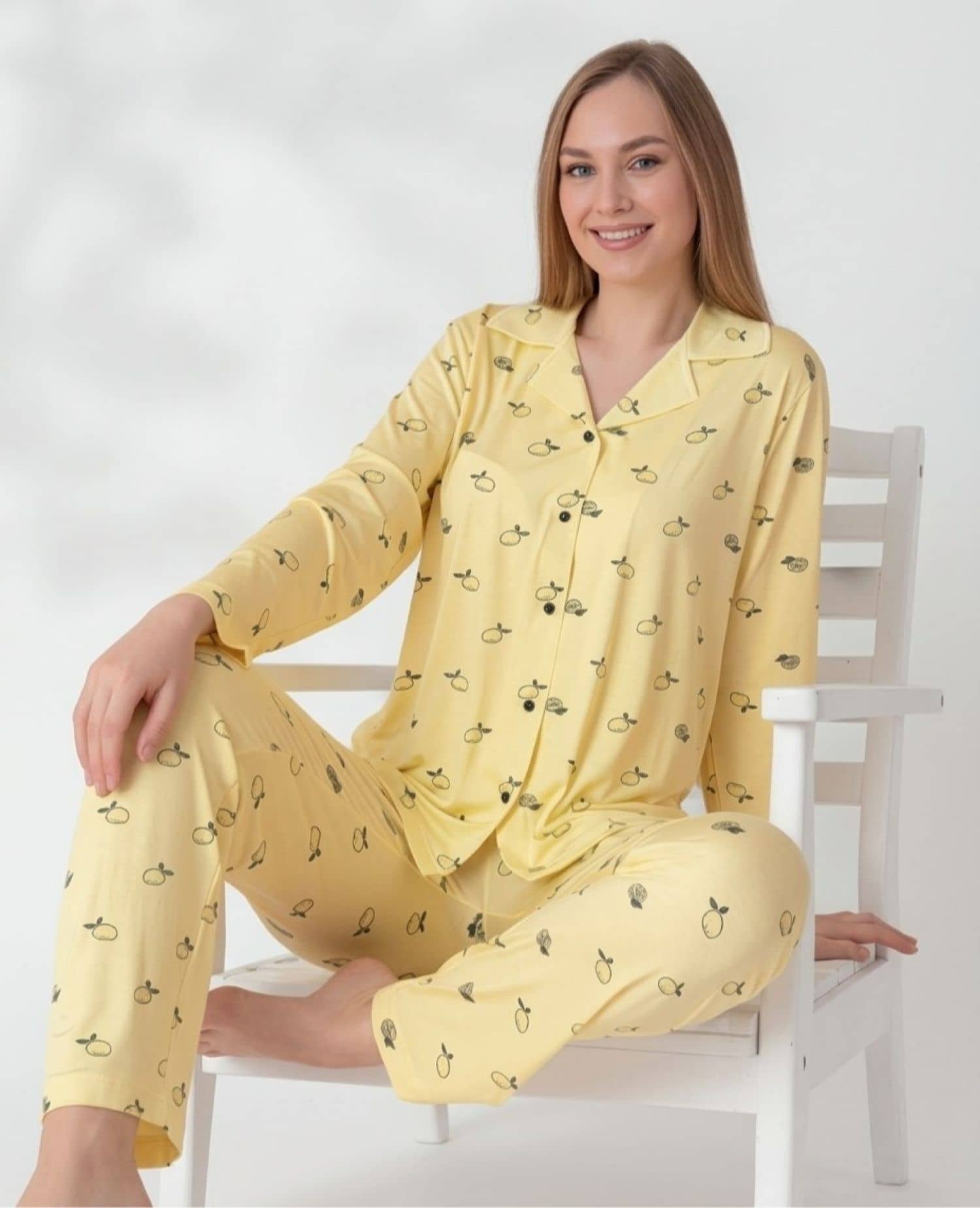 Düğmeli Uzun Kollu Pijama mav-7000