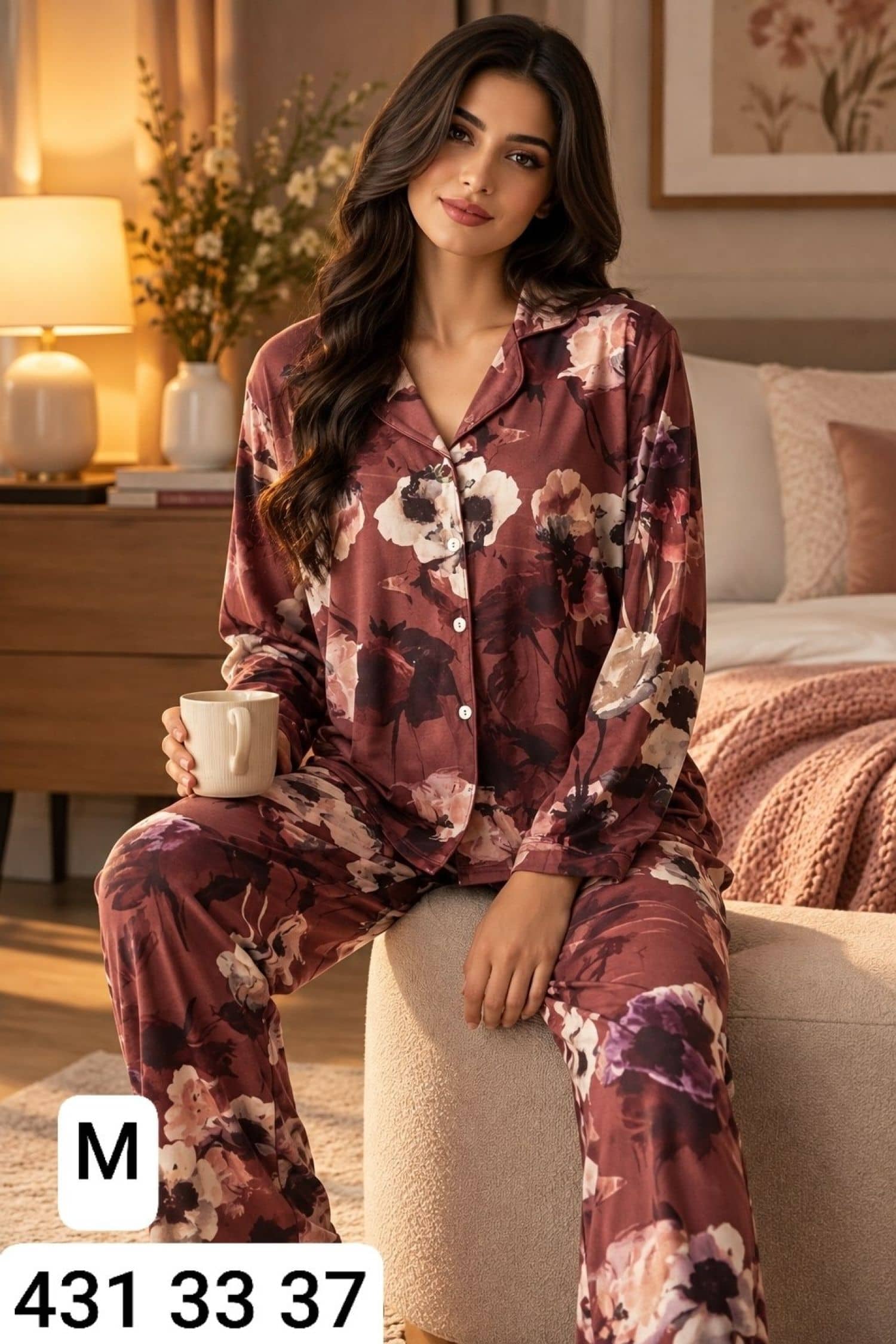 Düğmeli Uzun Kollu Pijama PS-7000