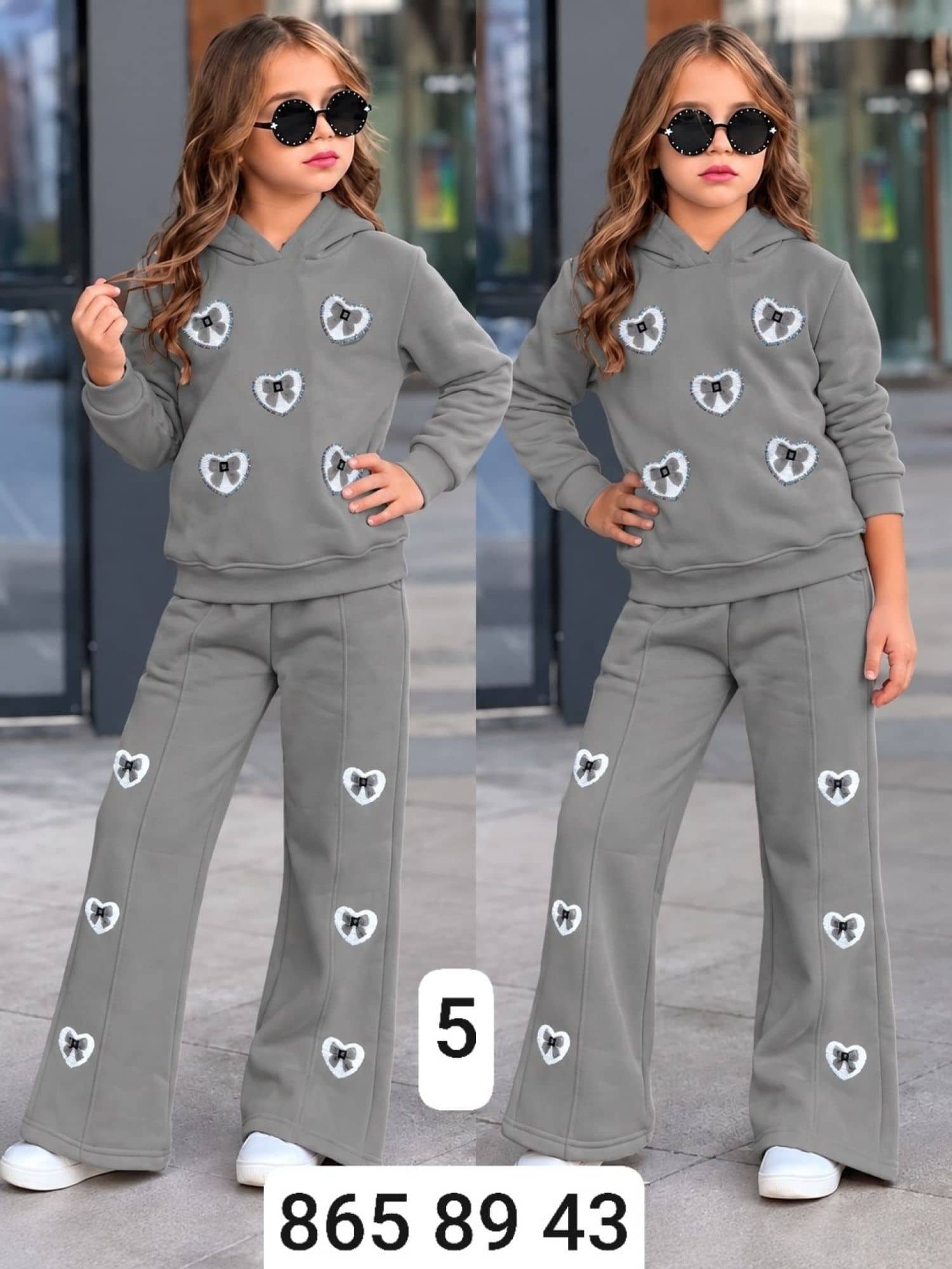 Kız Çocuk Kalpli Kapüşonlu Pijama