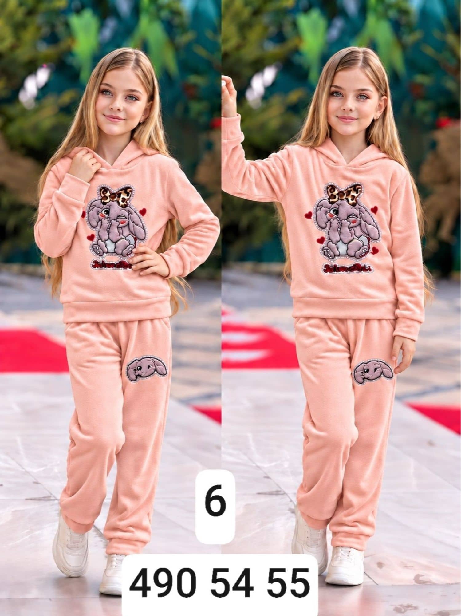 Kız Çocuk Kadife Tavşanlı Tokalı Pijama