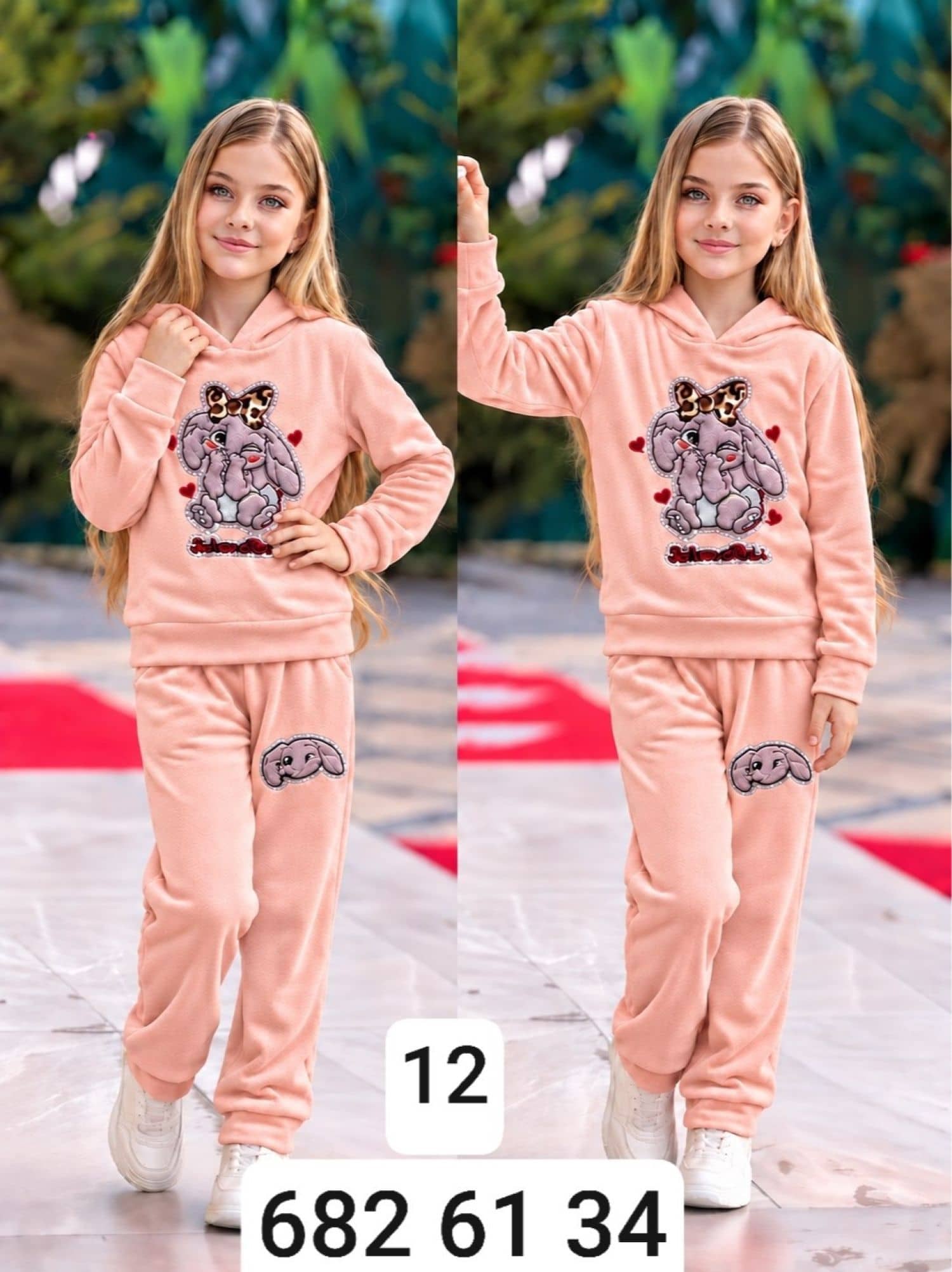 Girls Velvet Bunny Pajamas with Hair Clip